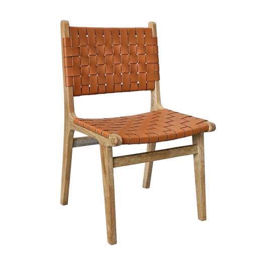 Canguu Dining Chair Solid Teak with Brown Leather