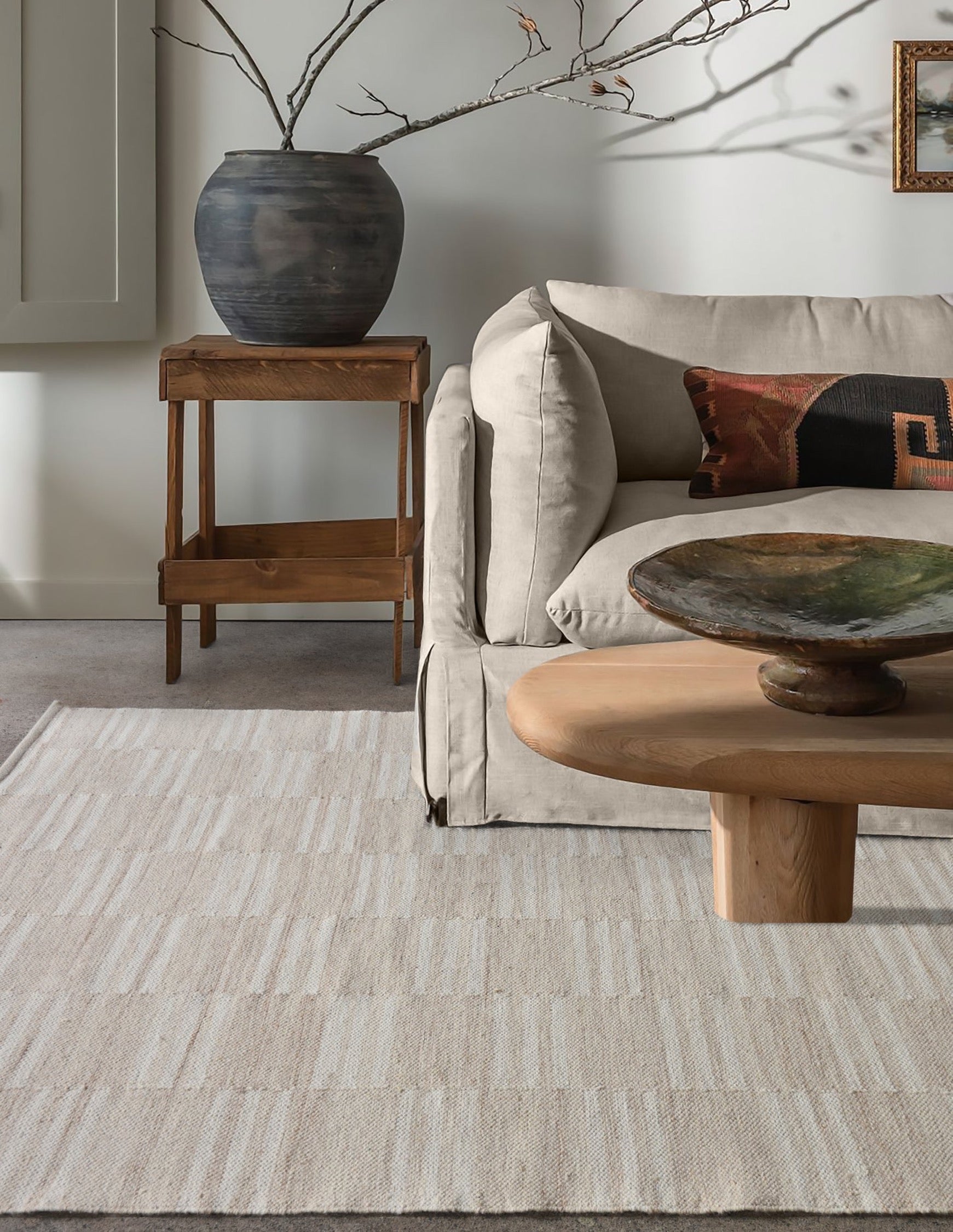 Cheremshan Handwoven Flat Weave Wool Rug in Ivory (2 Sizes)