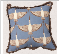 Crina Art Deco Flying Crane Handmade Print Cushion with Fringe Trim 46 x 46cm