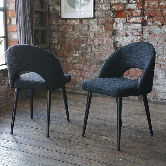 Bella Dining Chairs in Black Boucle (2pk)