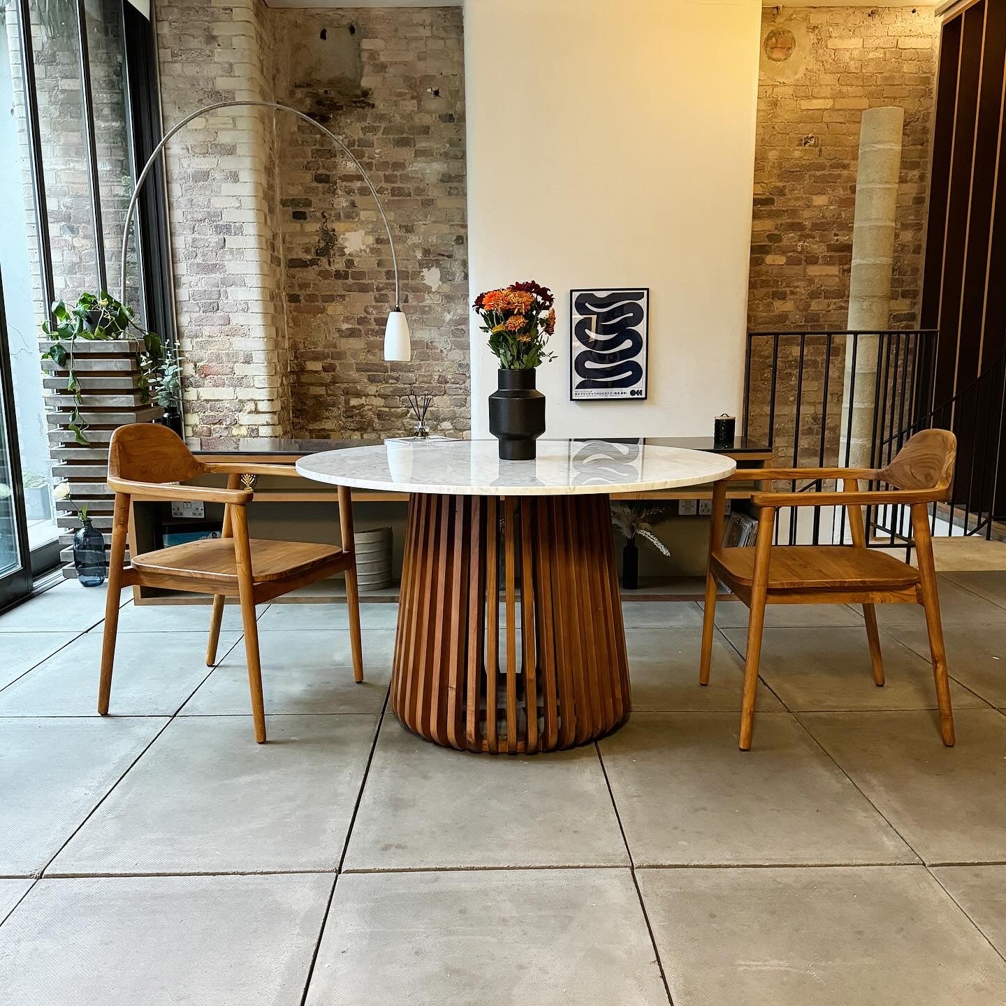 Nakula Round Solid Marble & Mango Wood Dining Table Walnut (3 Sizes)