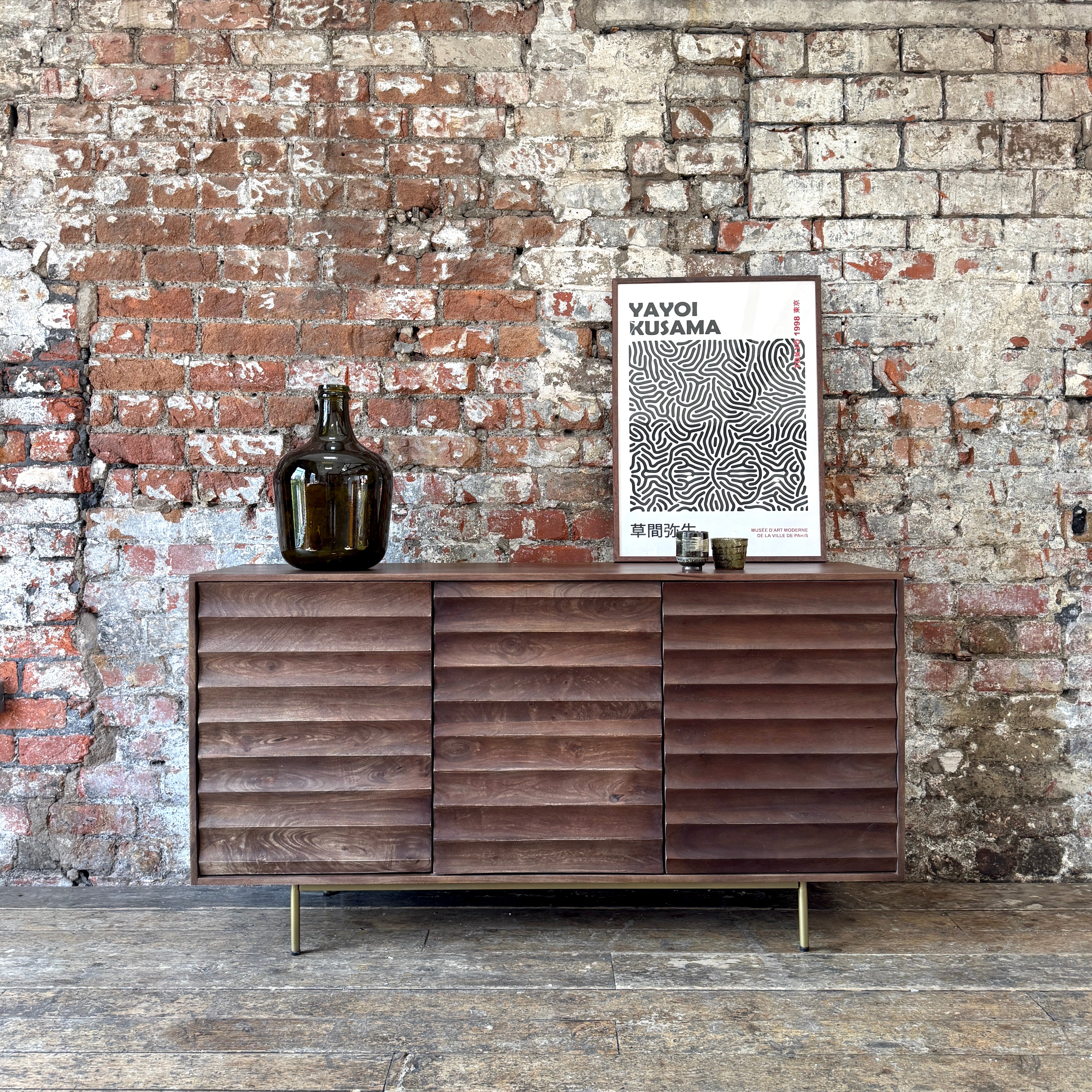 Daria Solid Mango Wood Large 3 Door Sideboard Walnut