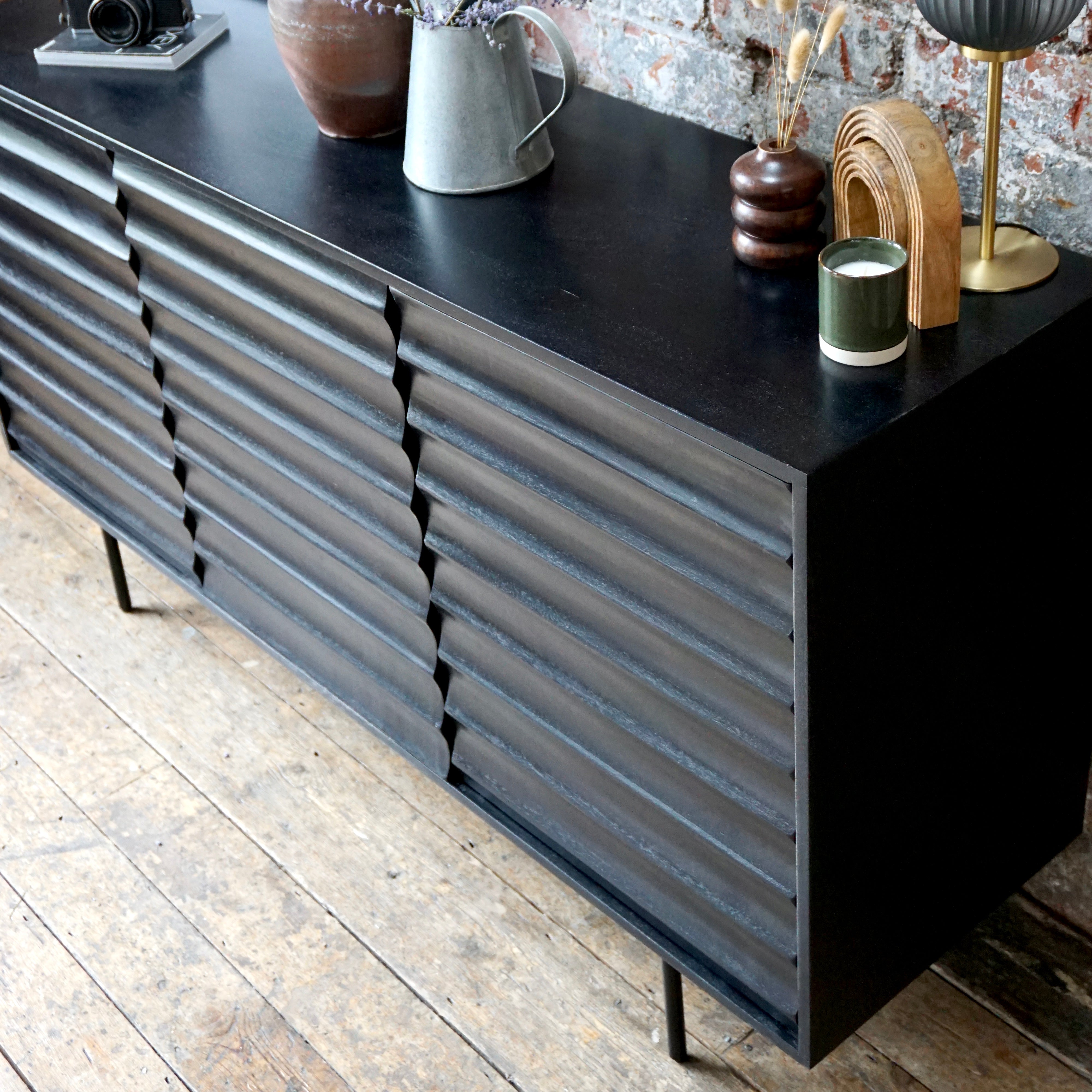 Daria Solid Mango Wood Large 3 Door Sideboard Black