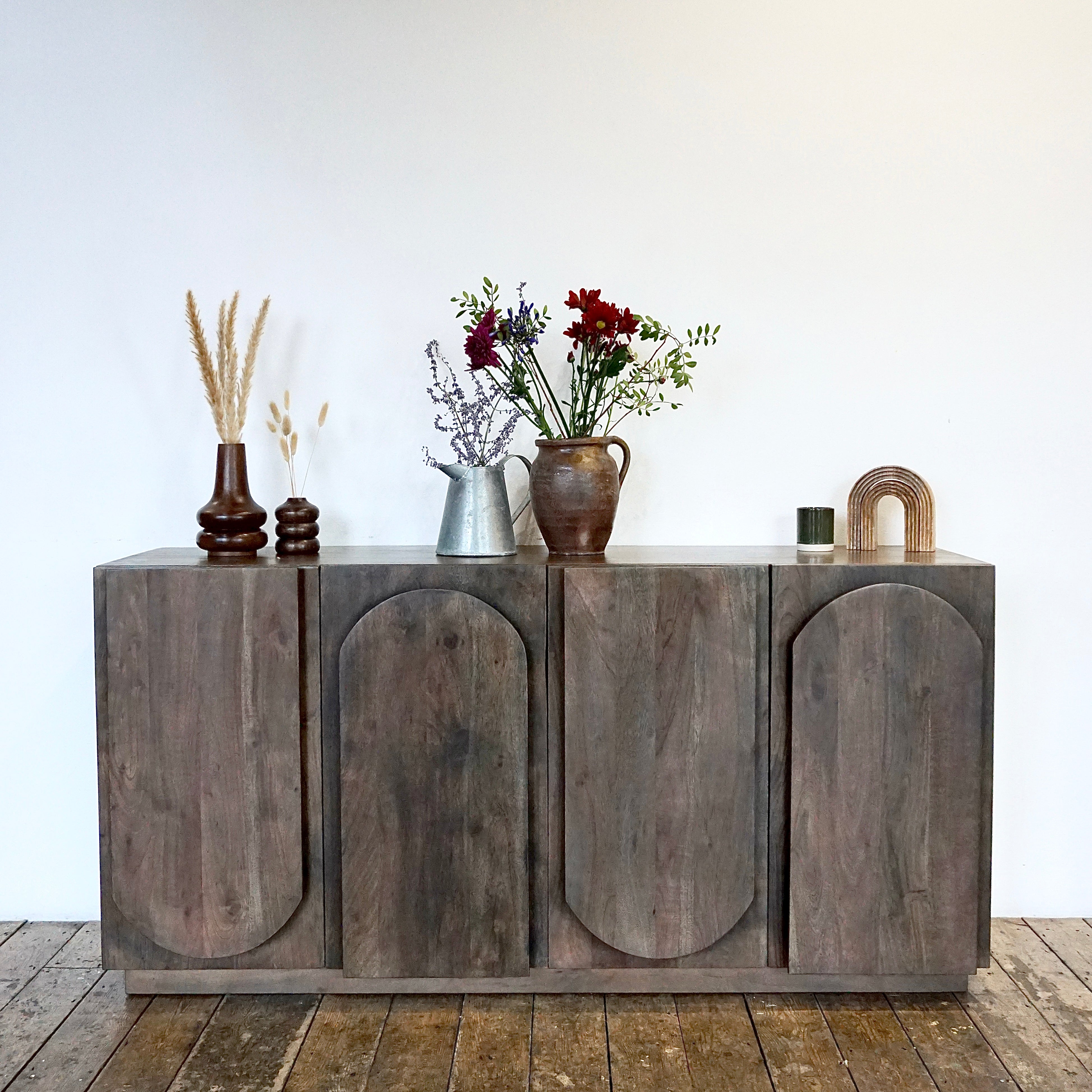 Archer Solid Acacia Wood Large 4 Door Sideboard Walnut