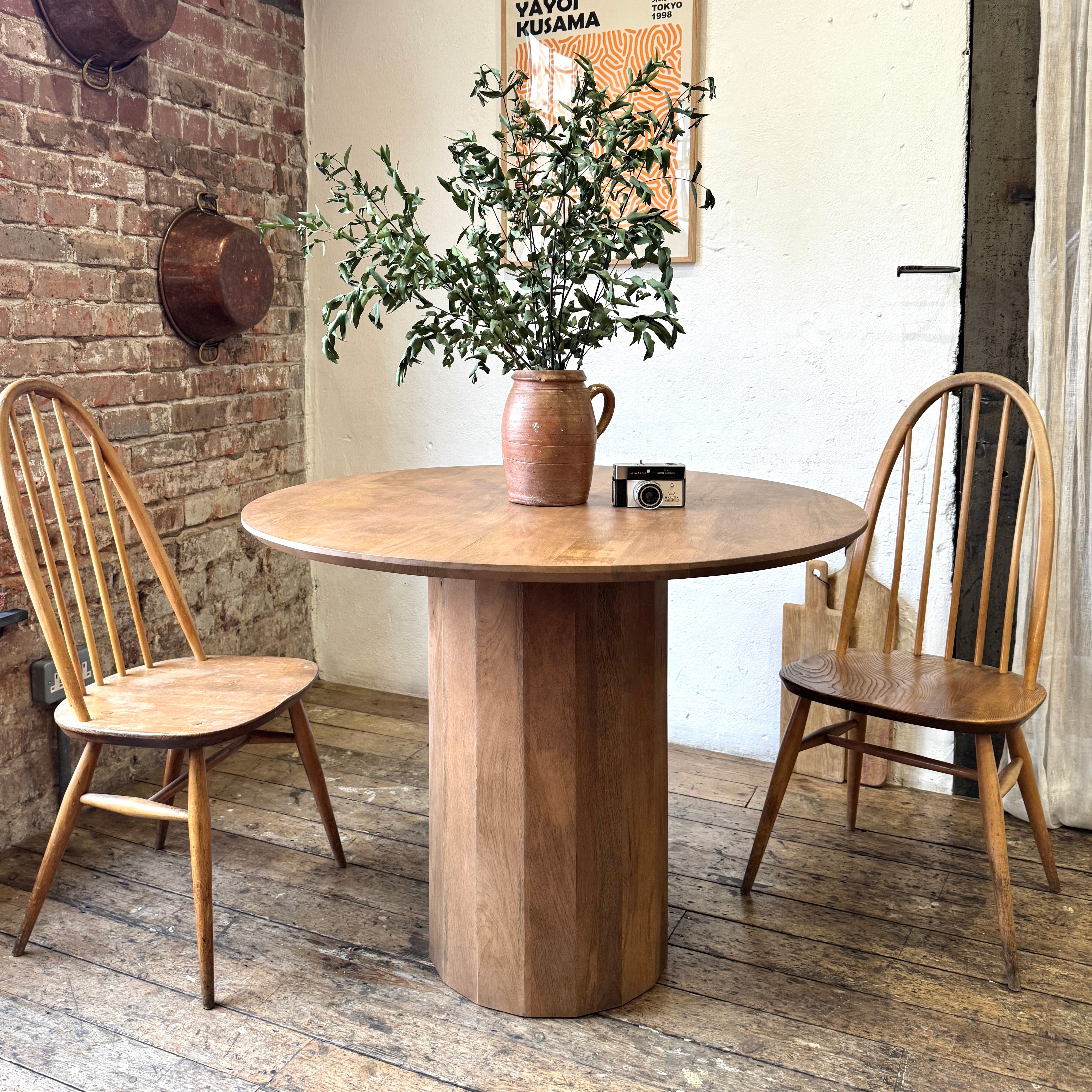 Flora Round Solid Mango Wood Dining Table in Hazel (2 Sizes)