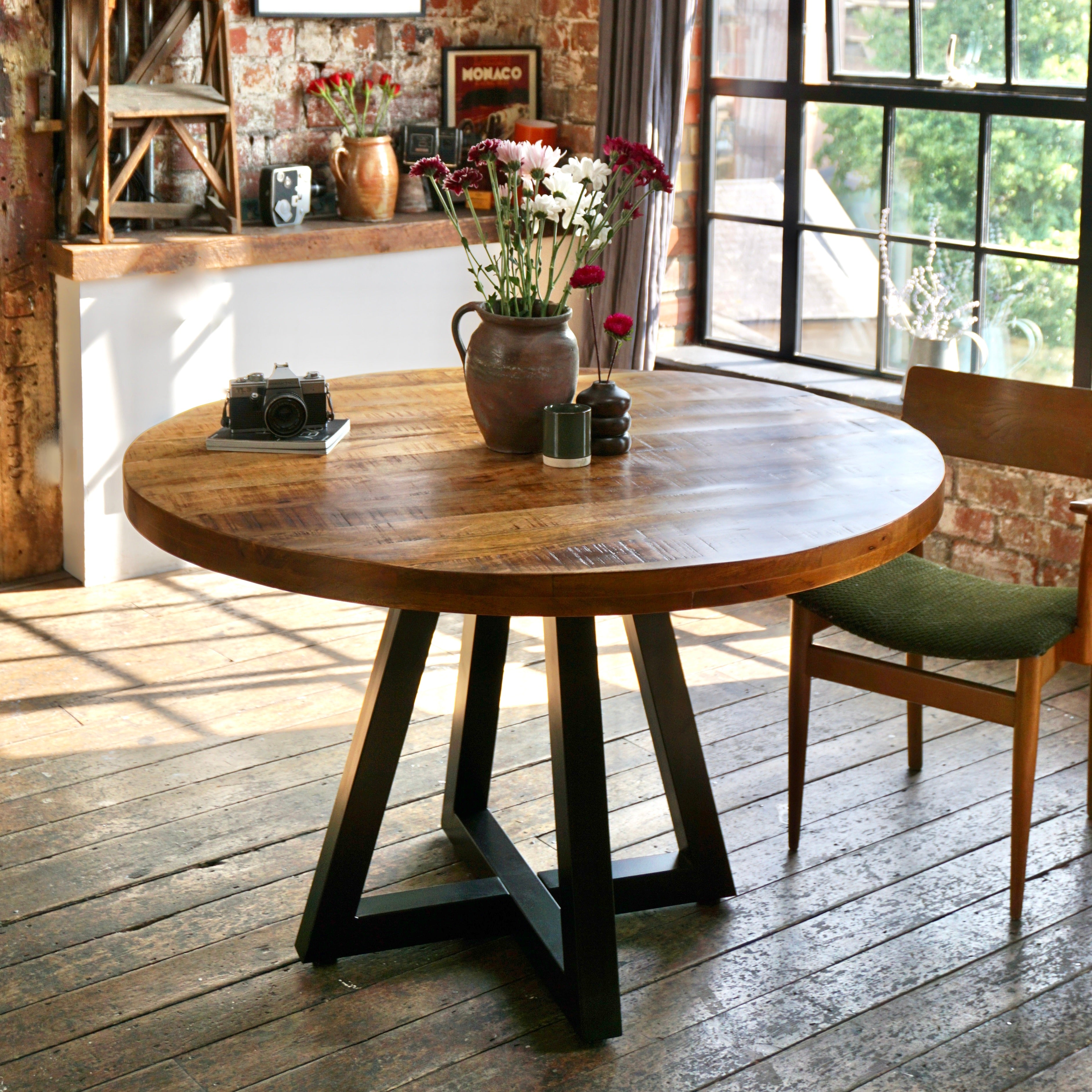 Ida Solid Mango Wood Industrial Dining Table in Walnut (3 Sizes)