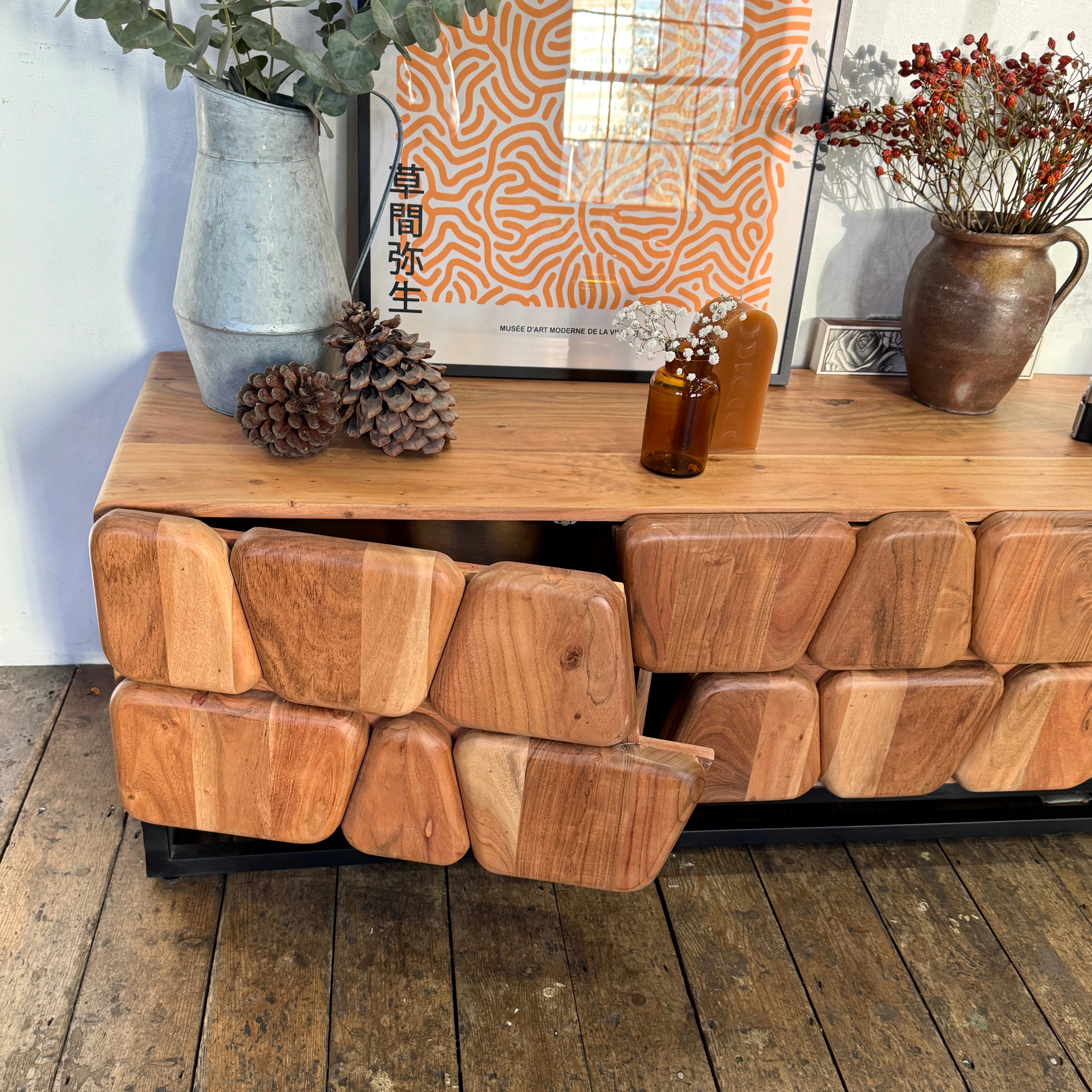 Bob Solid Acacia Wood 3 Door TV Unit (160cm)