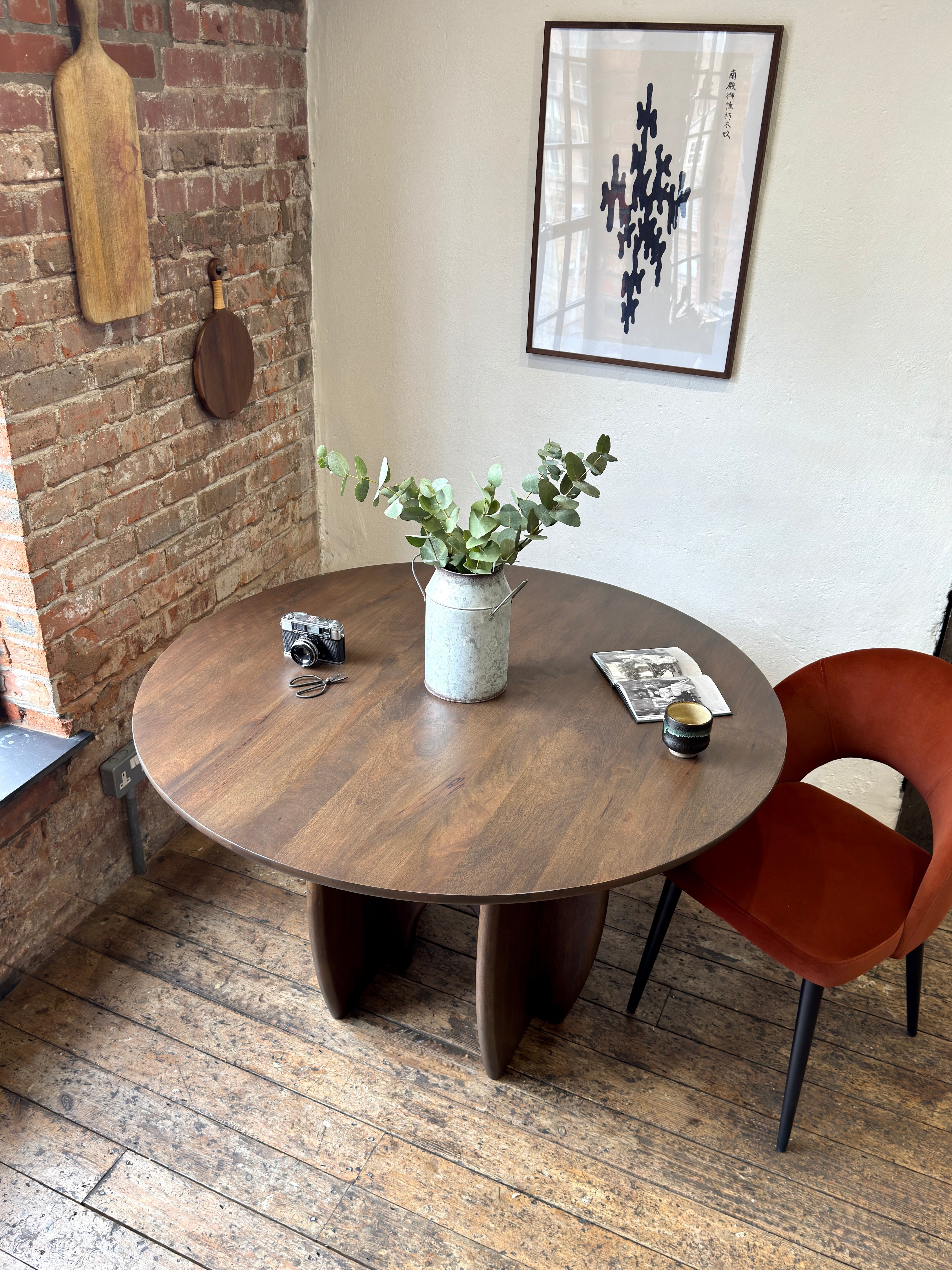 Rina Round Solid Mango Wood Dining Table Brown