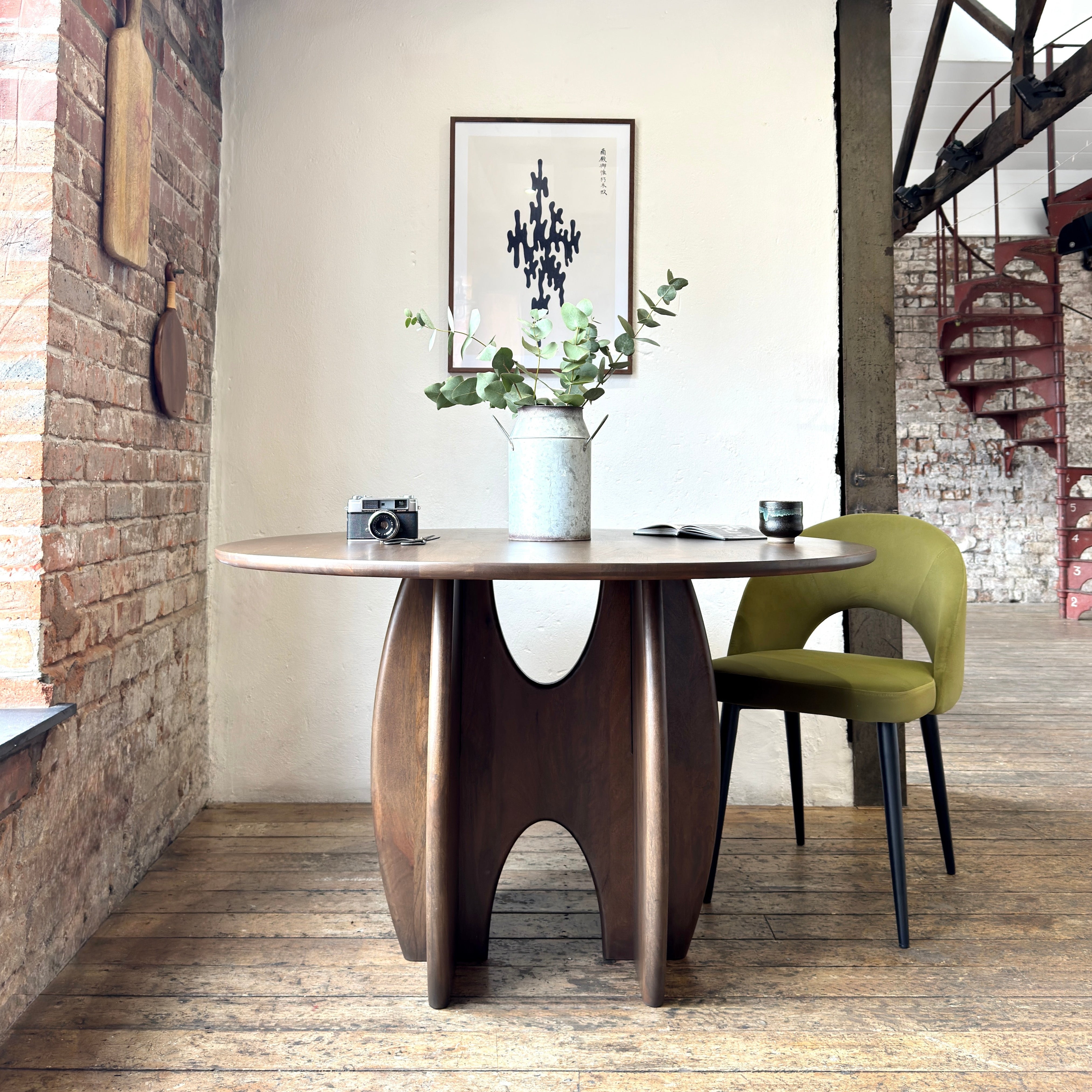 Rina Round Solid Mango Wood Dining Table Brown