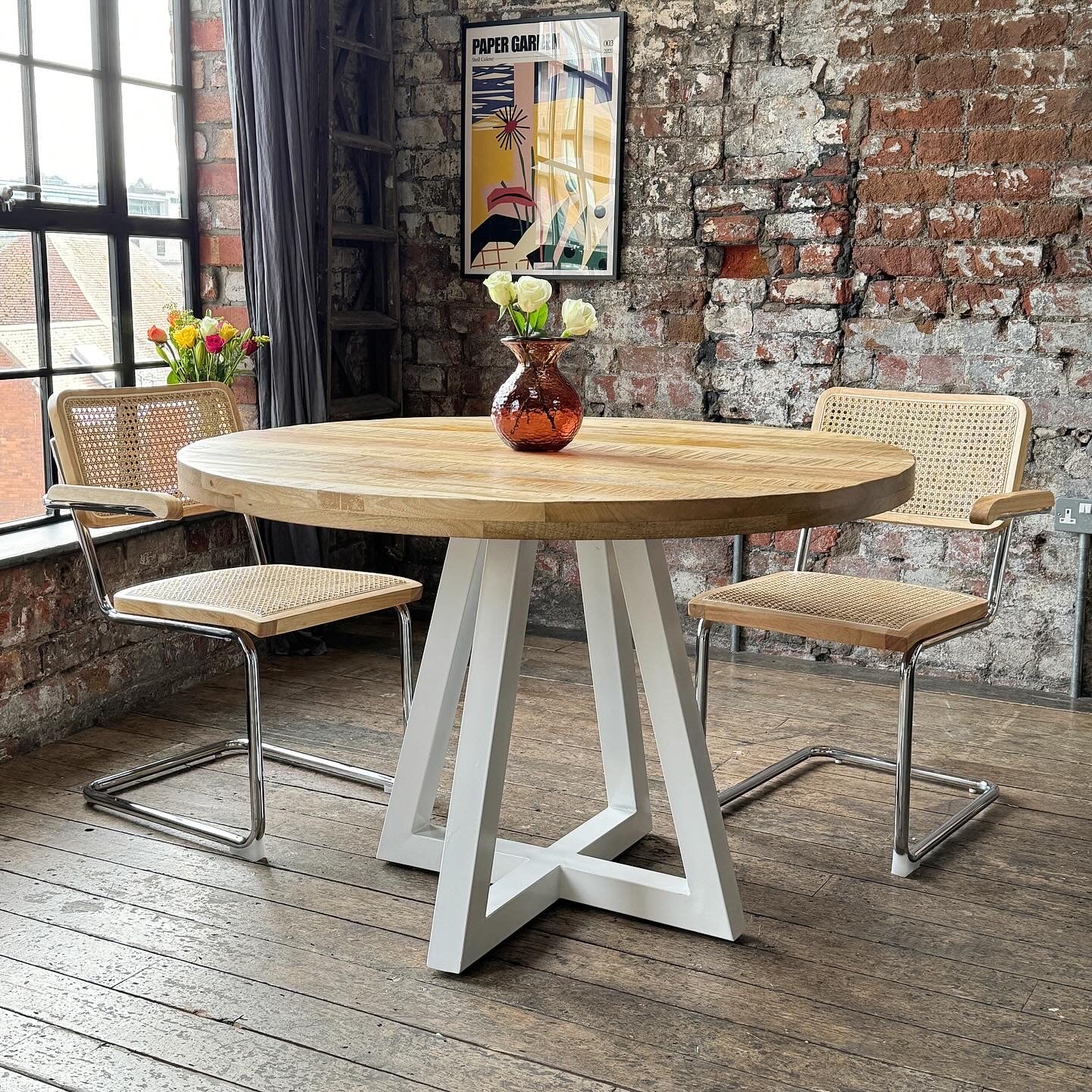 Ida Solid Mango Wood Industrial Dining Table with a White Base (4 Sizes)