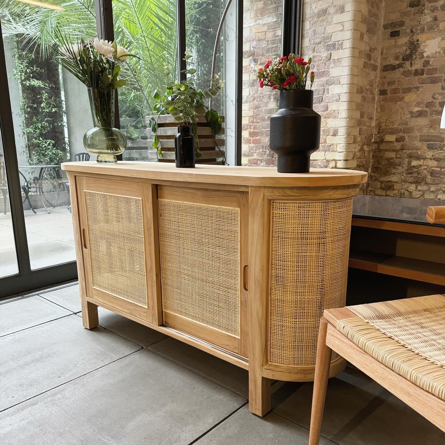 Puteri Solid Teak Sideboard with Natural Rattan