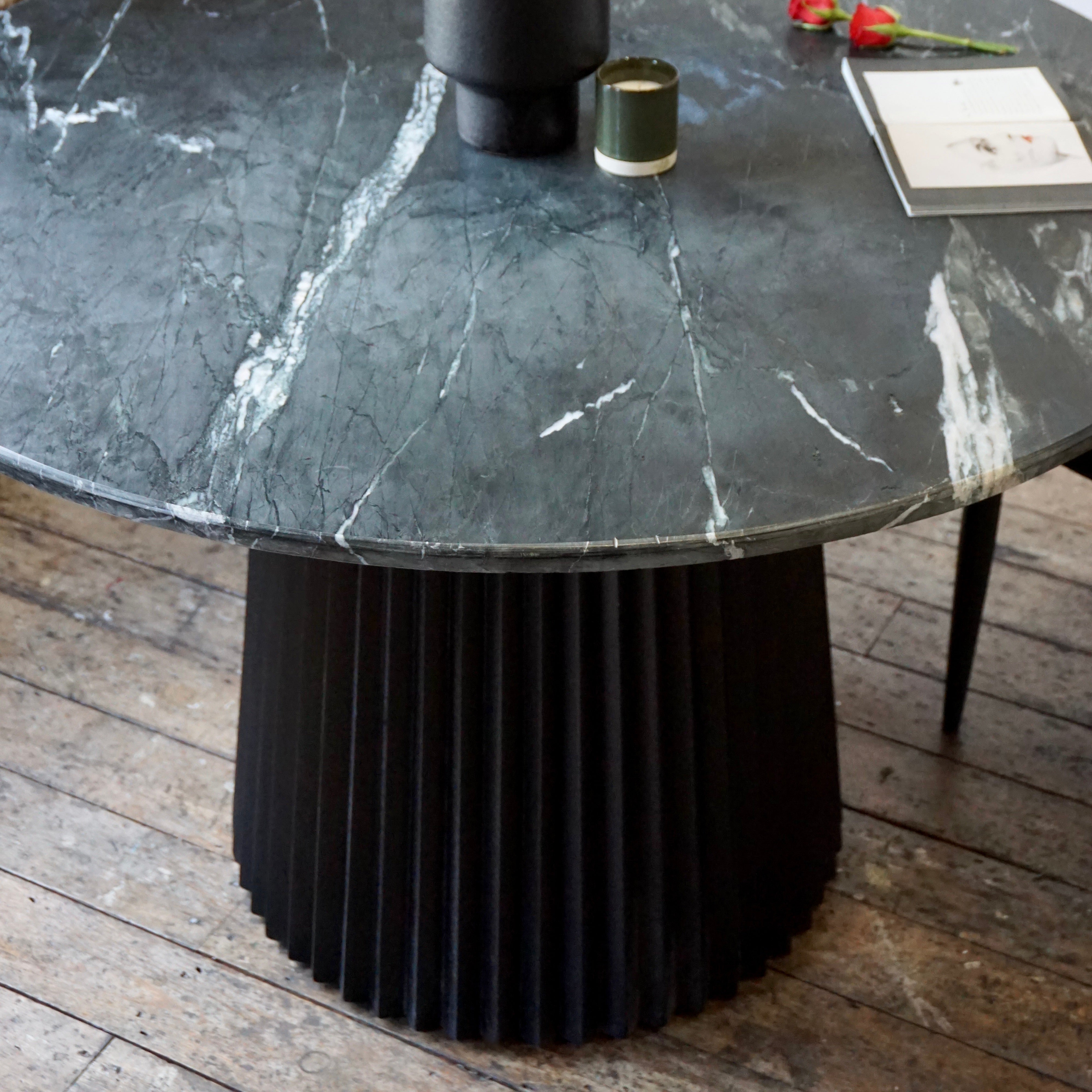 Freya Round Solid Marble & Mango Wood Dining Table Black (2 Sizes)