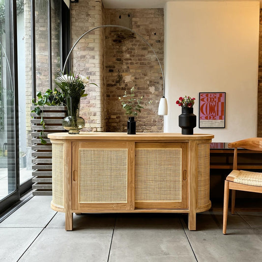 Puteri Solid Teak Sideboard with Natural Rattan