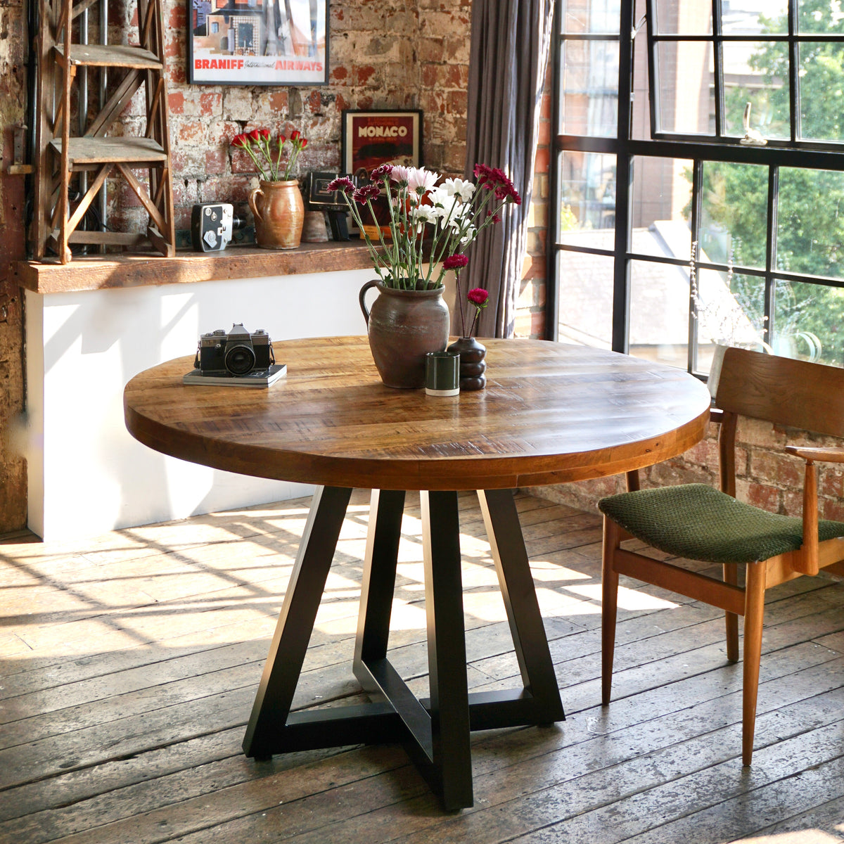 Ida Solid Mango Wood Industrial Dining Table in Walnut (3 Sizes)