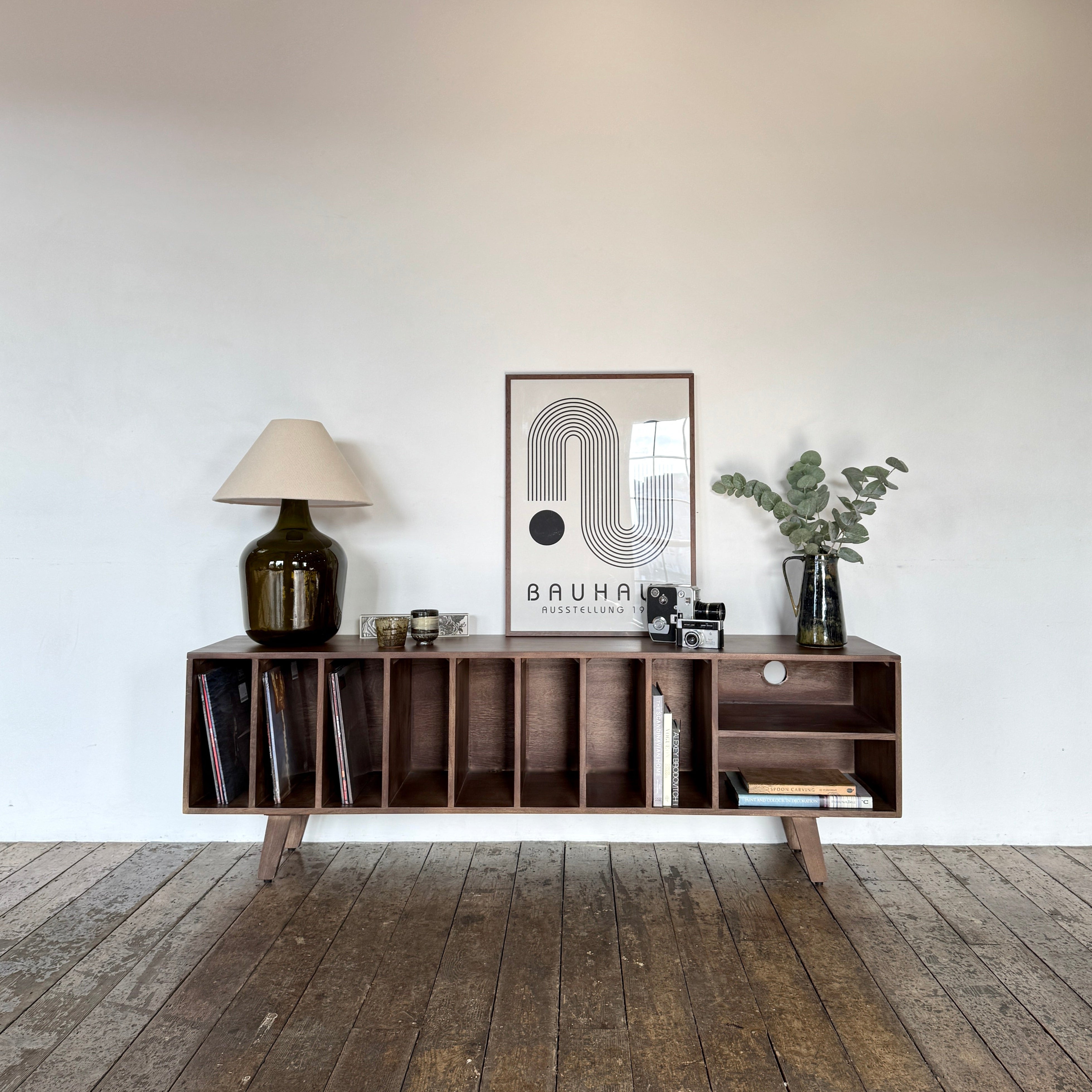 Wax Solid Mango Wood Large Vinyl Storage TV Stand