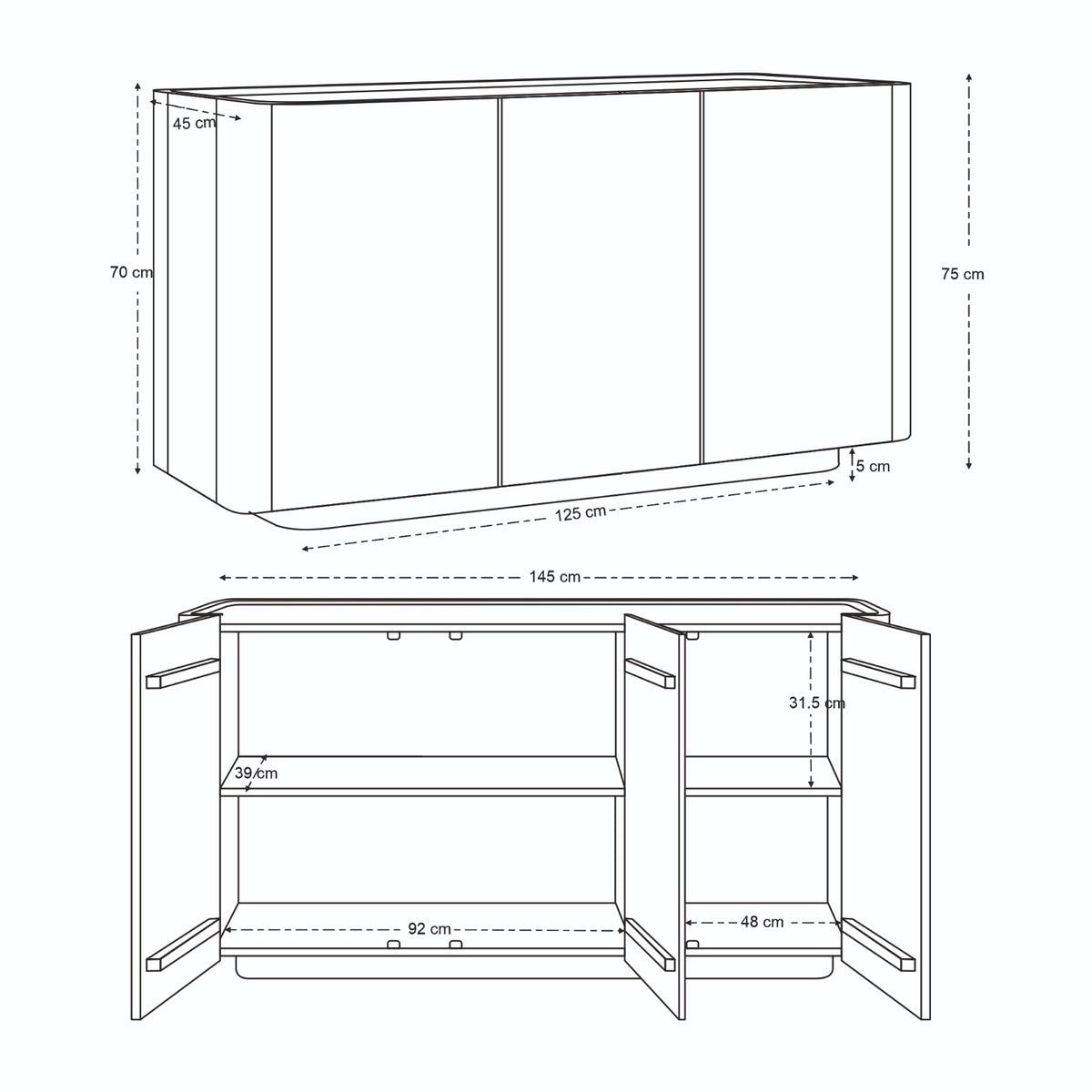 Raya Solid Mango Wood Large Sideboard (145cm)