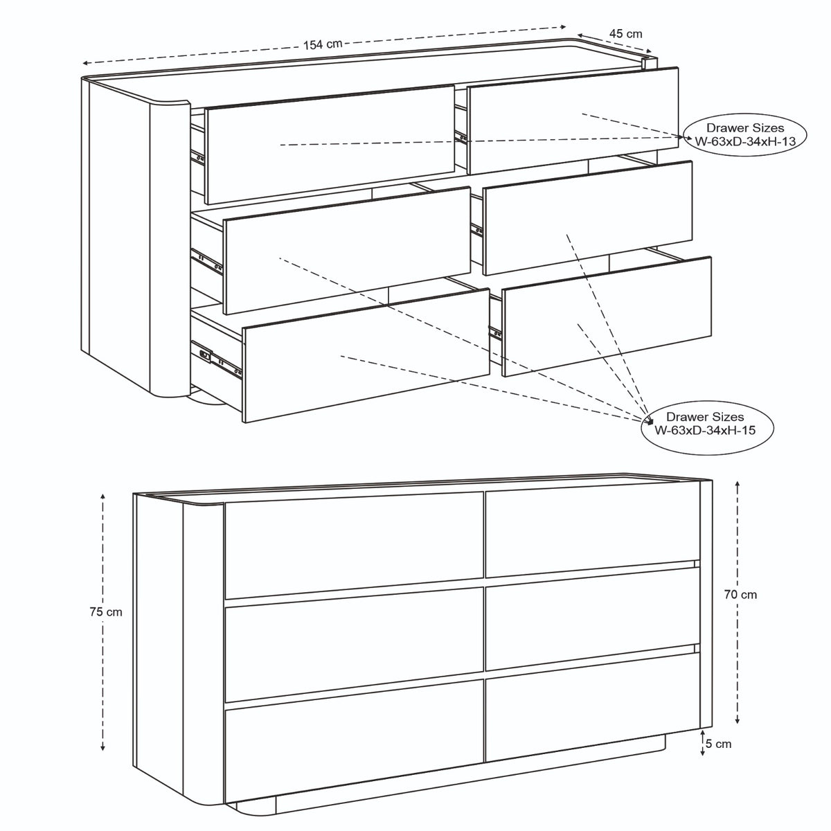 Raya Solid Mango Wood 6 Drawer Chest in Walnut