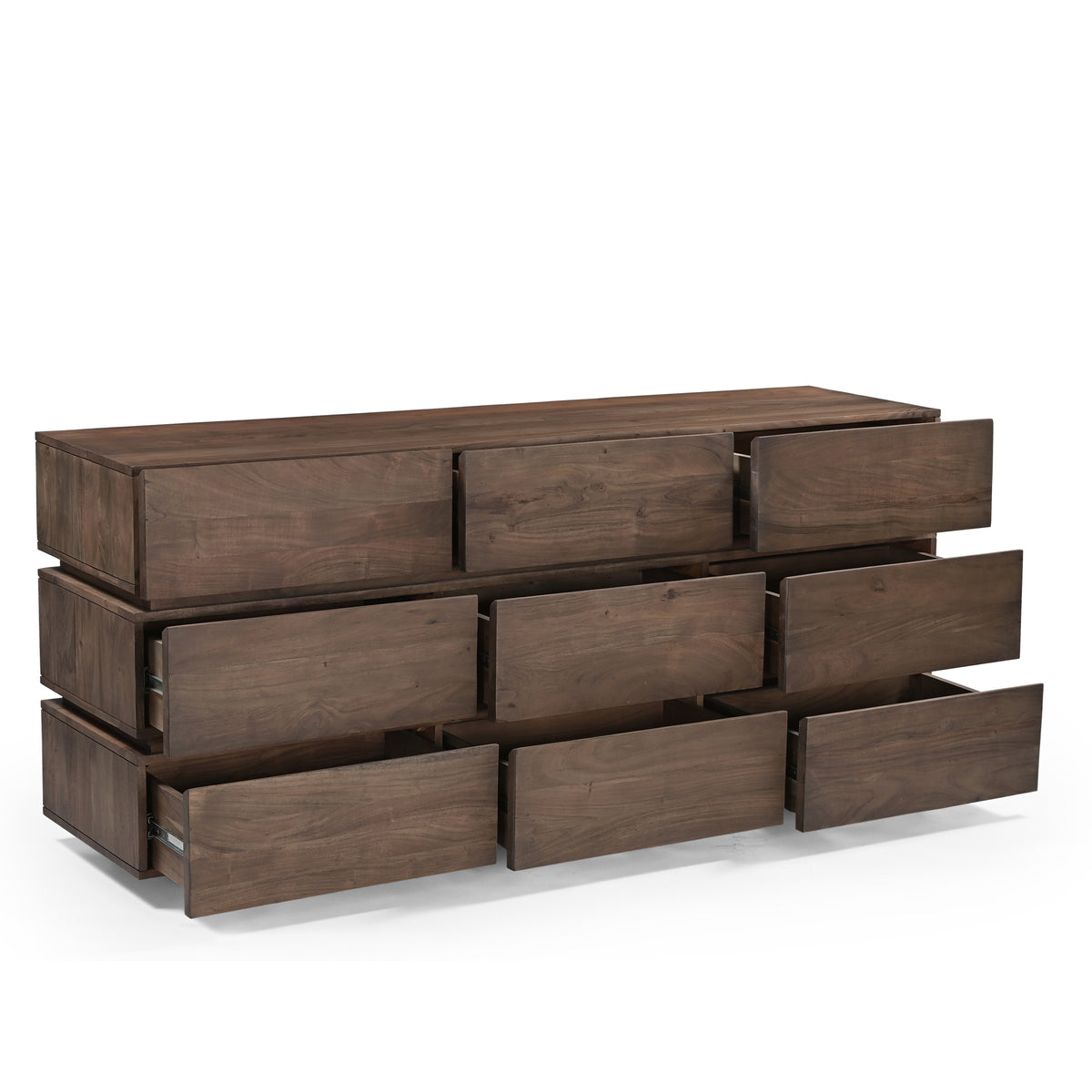 Richmond Solid Acacia Wood Large 9 Drawer Chest in Walnut