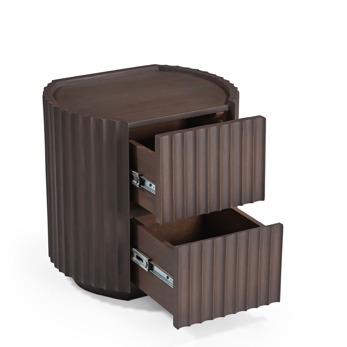 Theo Solid Mango Wood Bedside Table in Walnut