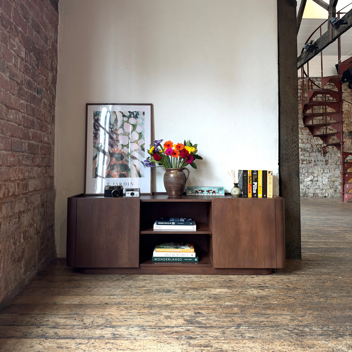 Raya Solid Mango Wood Small TV Stand in Walnut (145cm)