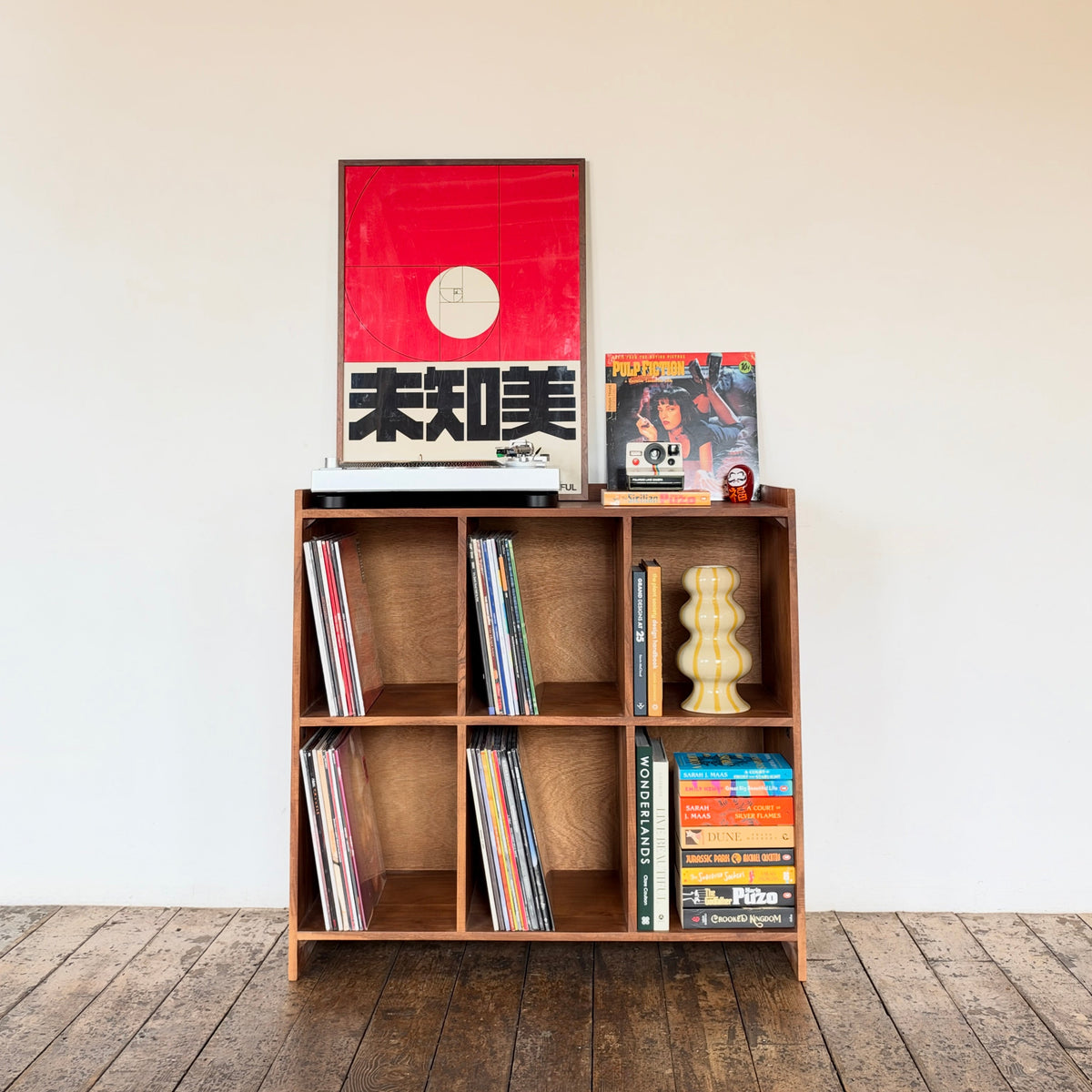 Groove Solid Acacia Wood Vinyl Storage Sideboard (90cm)
