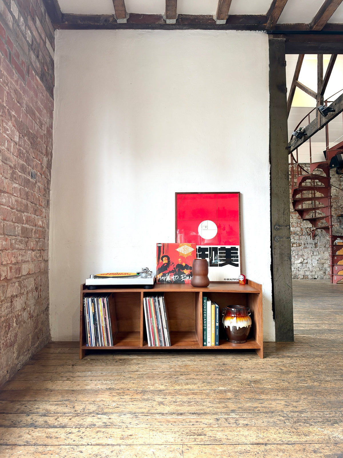 Groove Solid Acacia Wood Vinyl Storage Small TV Stand (120cm)