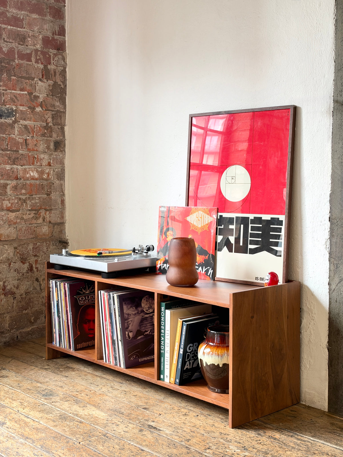 Groove Solid Acacia Wood Vinyl Storage Small TV Stand (120cm)
