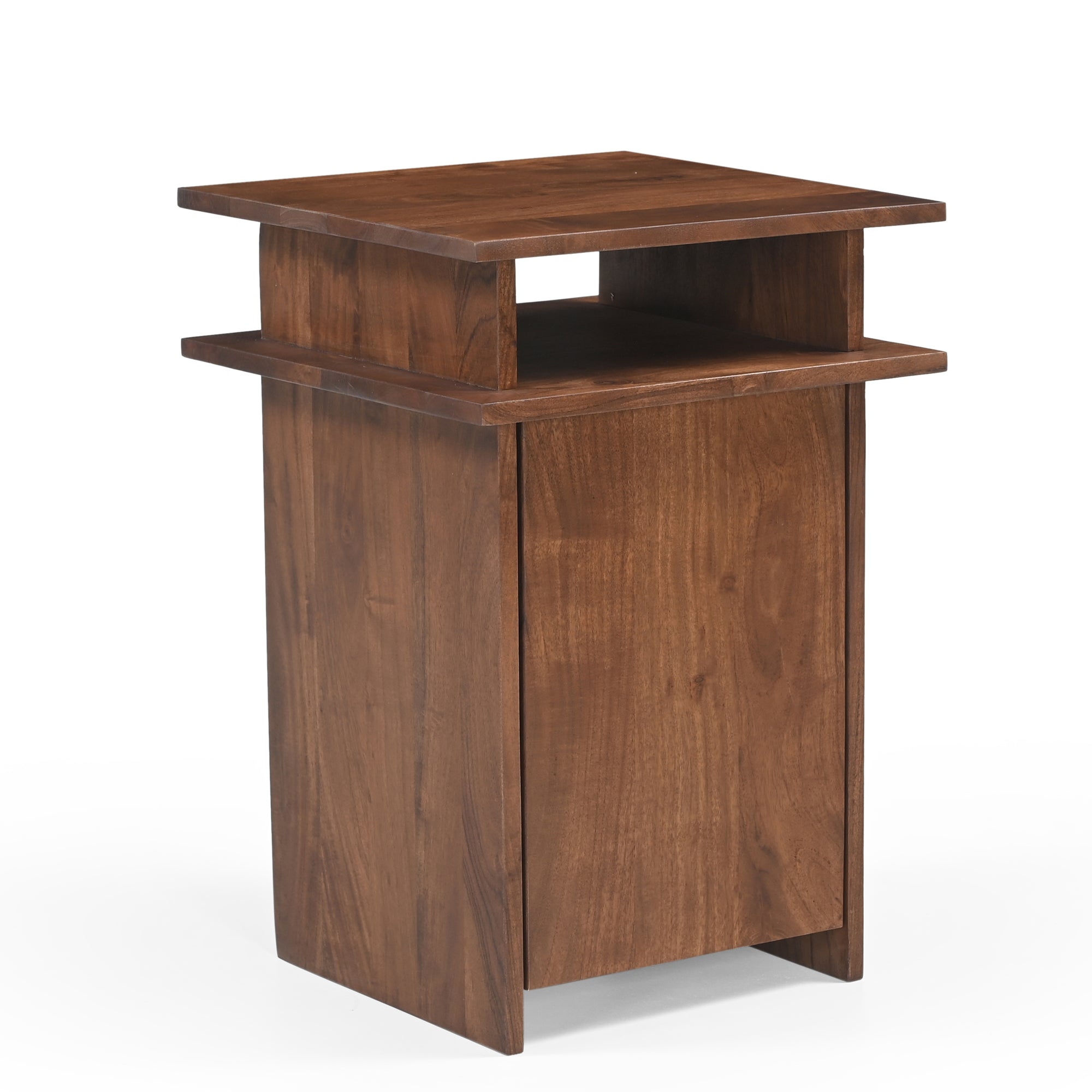 Yamato Solid Acacia Wood Bedside Table in Walnut