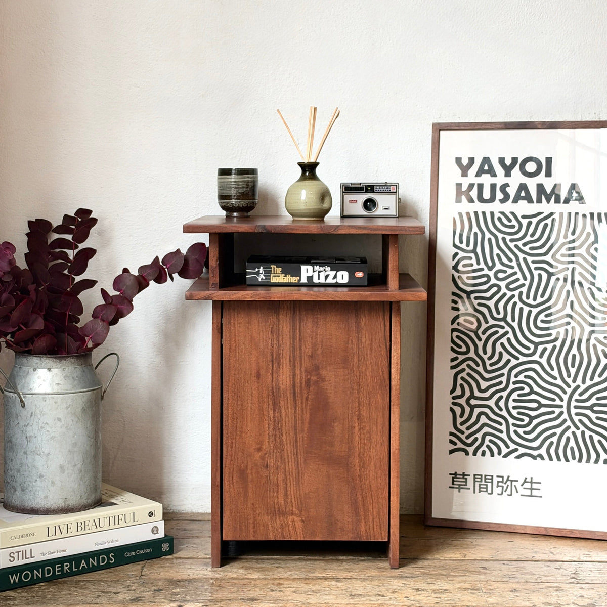 Yamato Solid Acacia Wood Bedside Table in Walnut