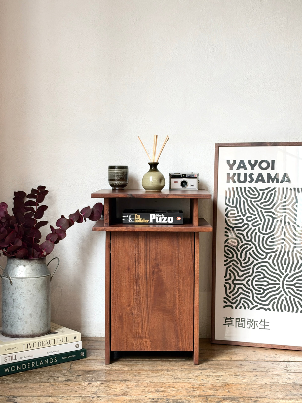 Yamato Solid Acacia Wood Bedside Table in Walnut