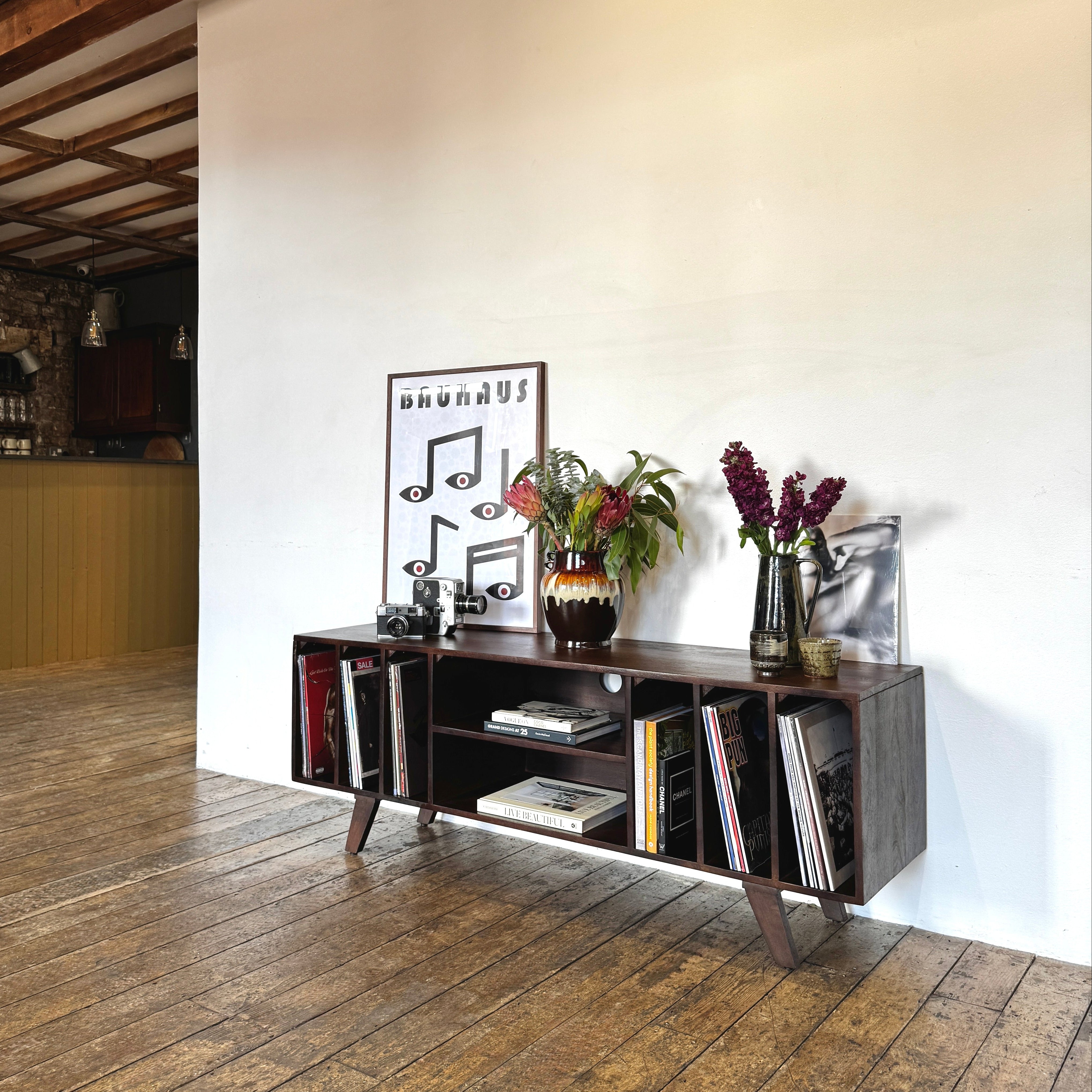 Wax Solid Mango Wood Vinyl Storage Medium TV Stand