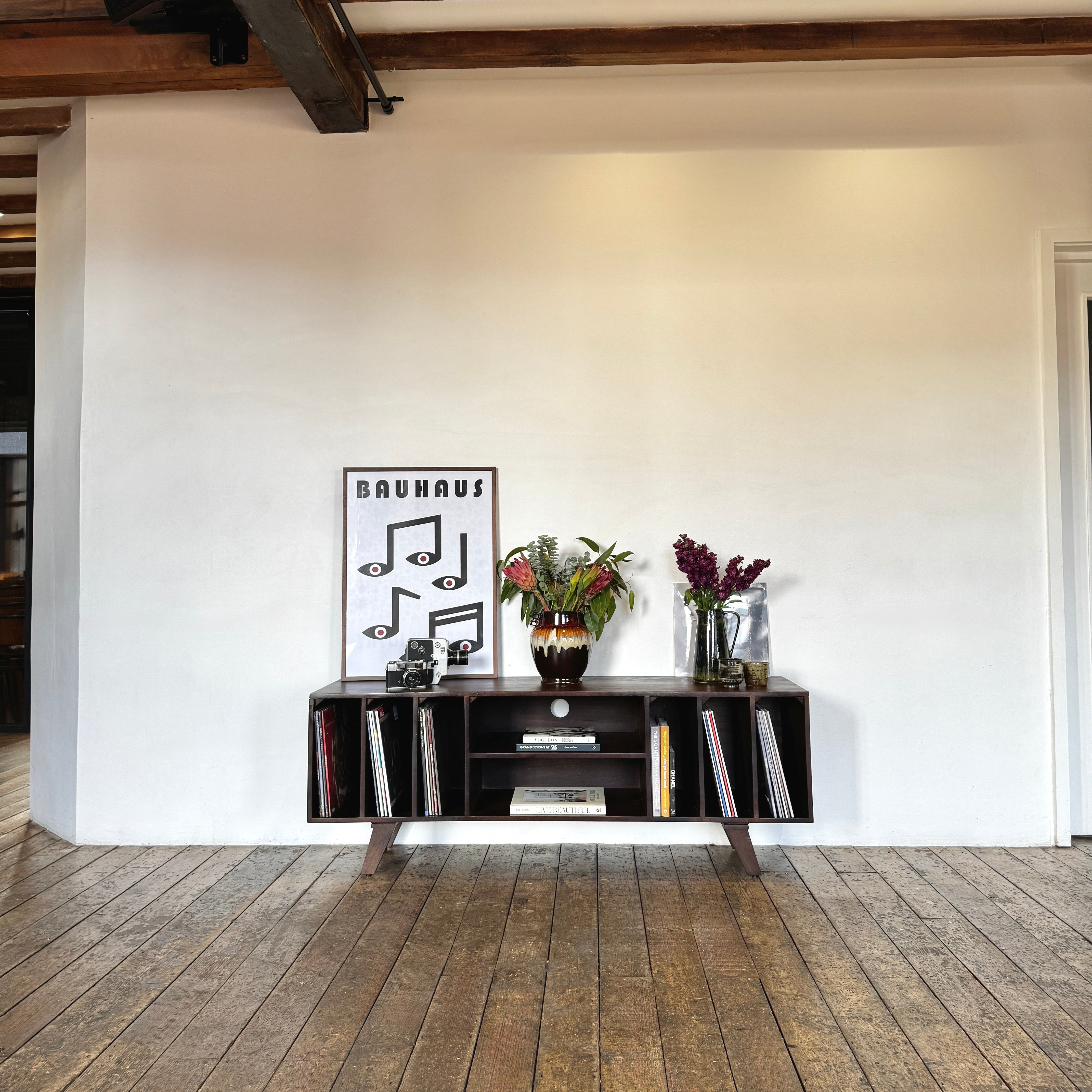 Wax Solid Mango Wood Vinyl Storage Medium TV Stand