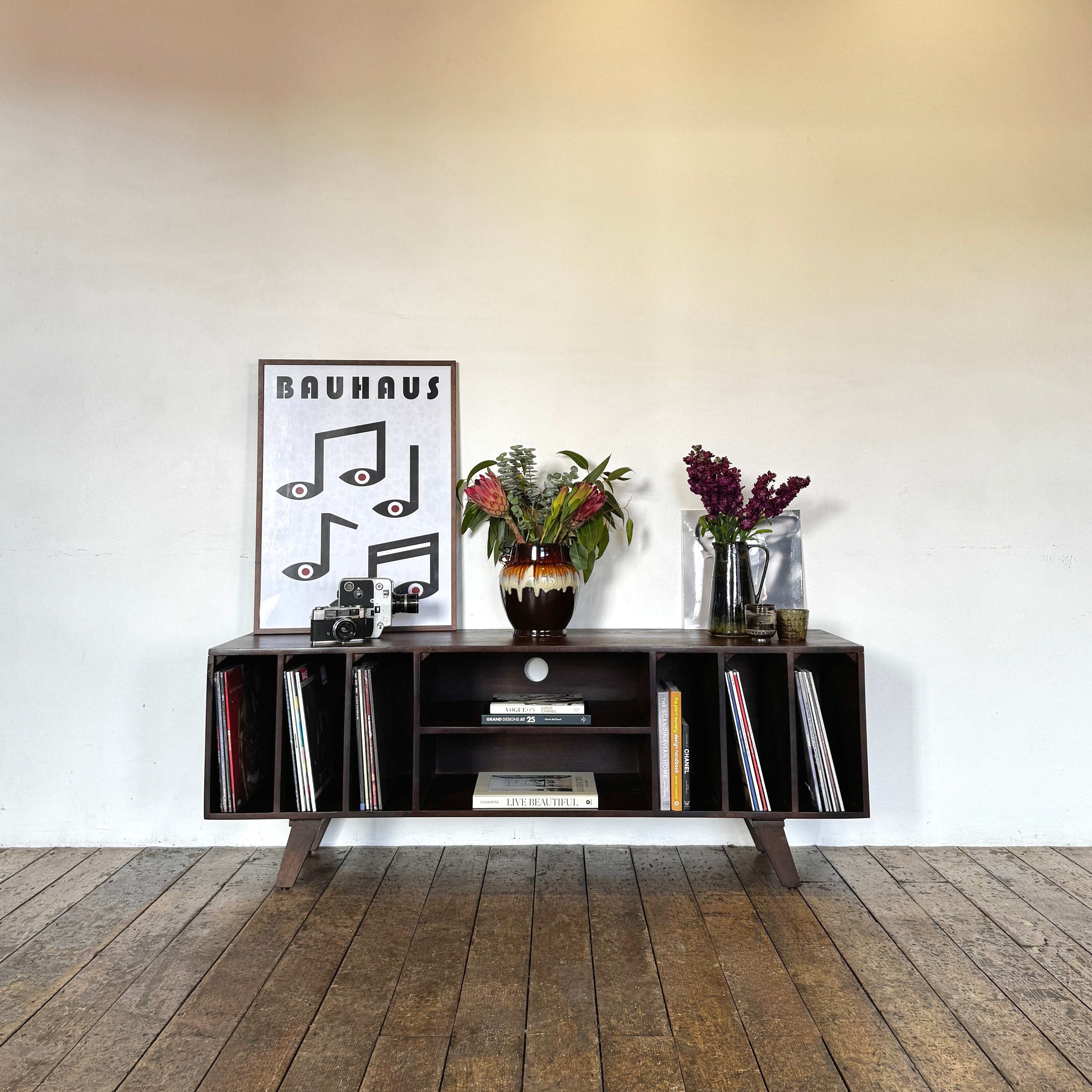 Wax Solid Mango Wood Vinyl Storage Medium TV Stand