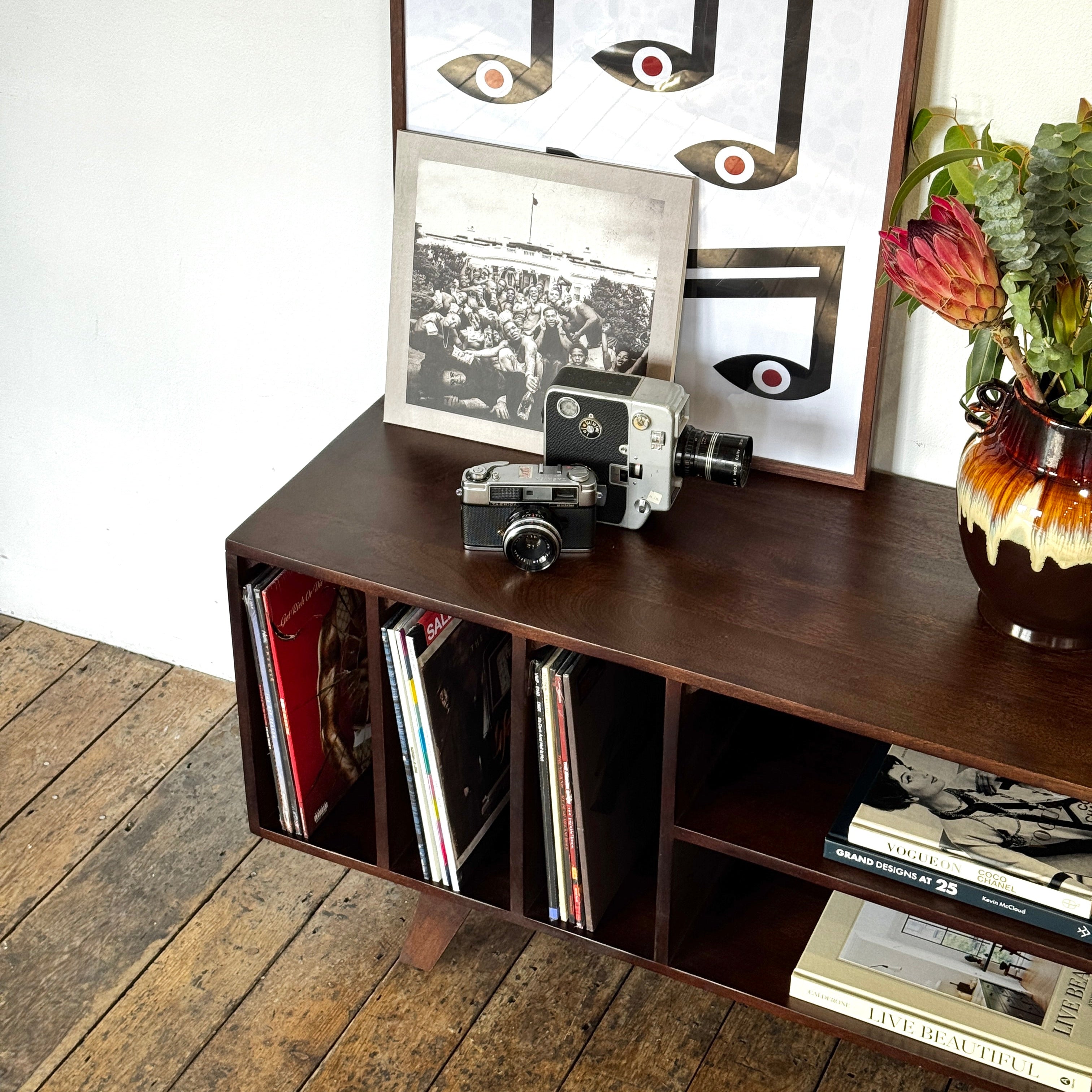 Wax Solid Mango Wood Vinyl Storage Medium TV Stand