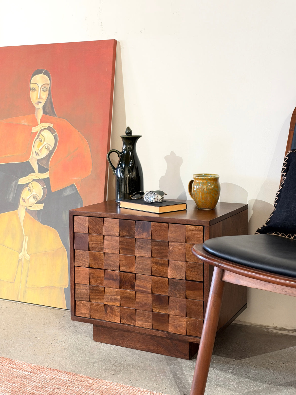 Mokko Solid Mango Wood Bedside Table in Dark Brown