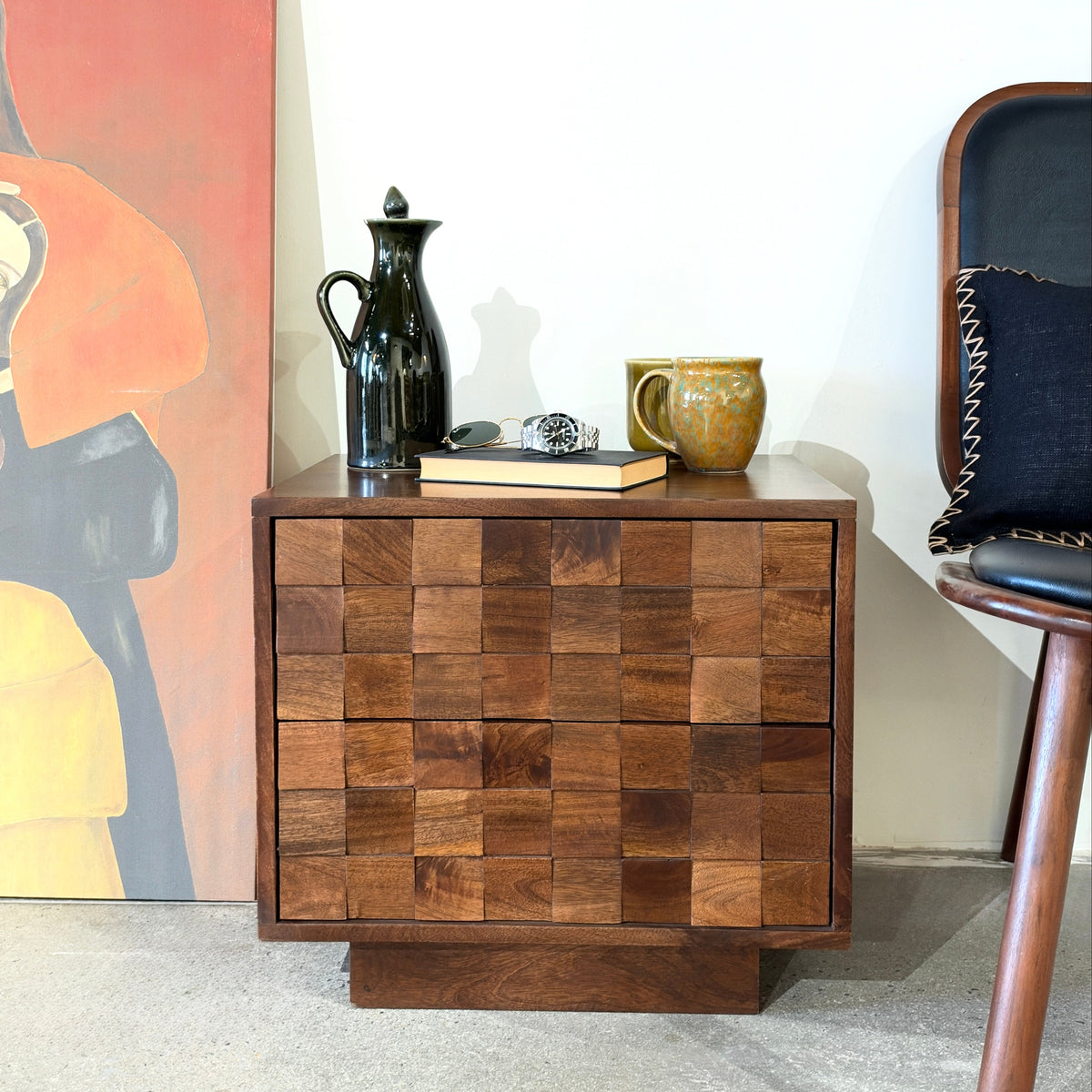 Mokko Solid Mango Wood Bedside Table in Dark Brown