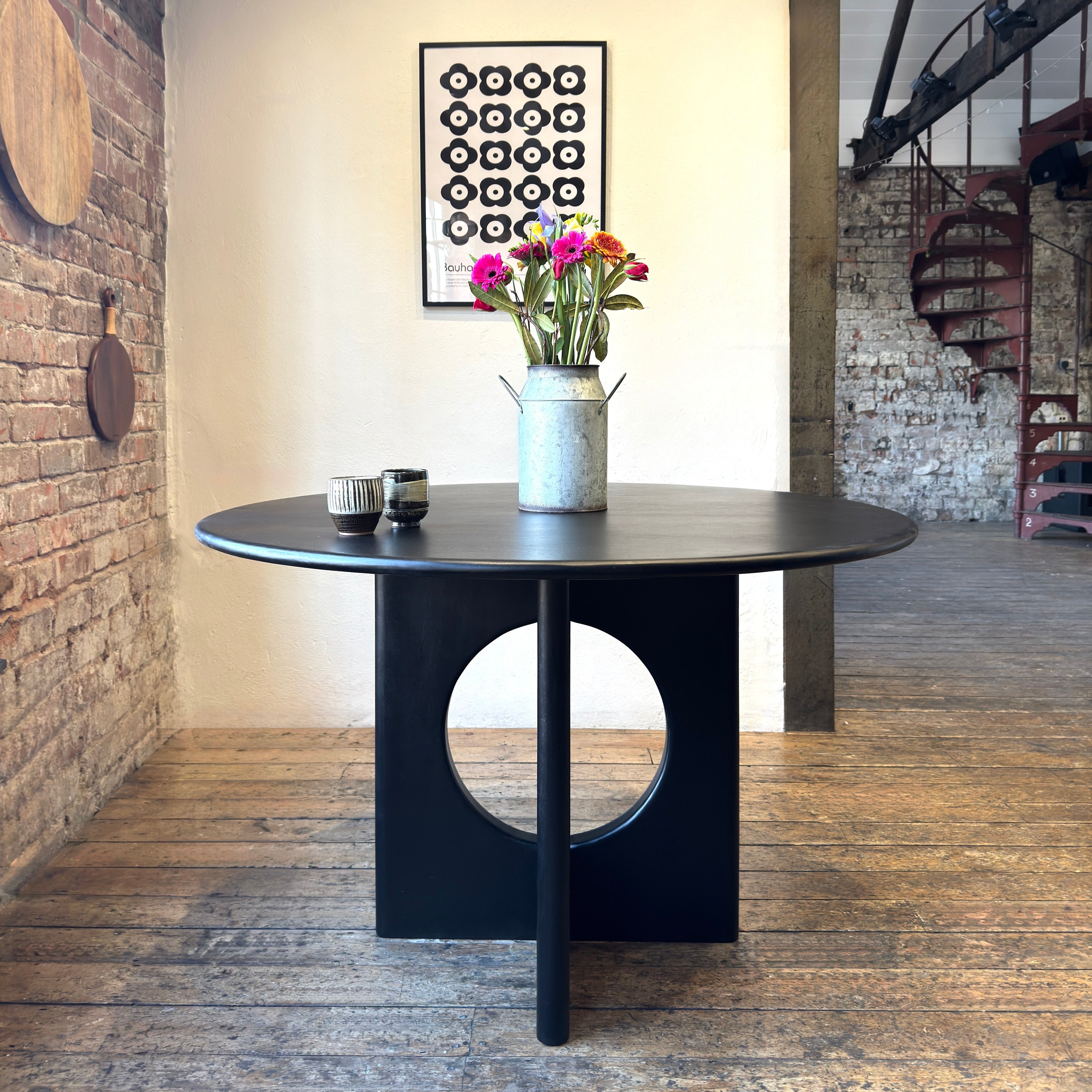 Chicago Round Solid Mango Wood Dining Table Black