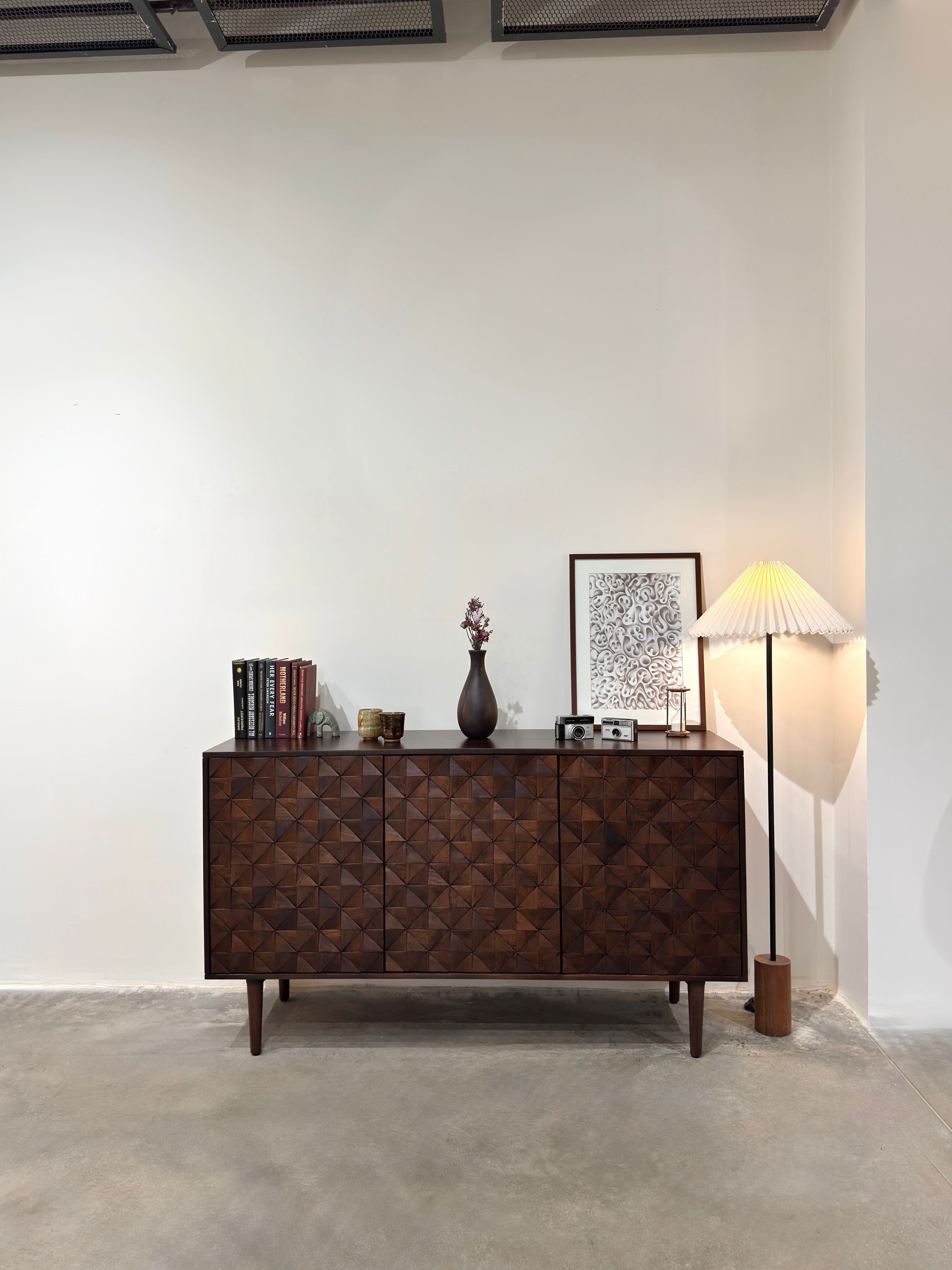 Kuri Solid Mango Wood Large 3 Door Sideboard Dark Brown