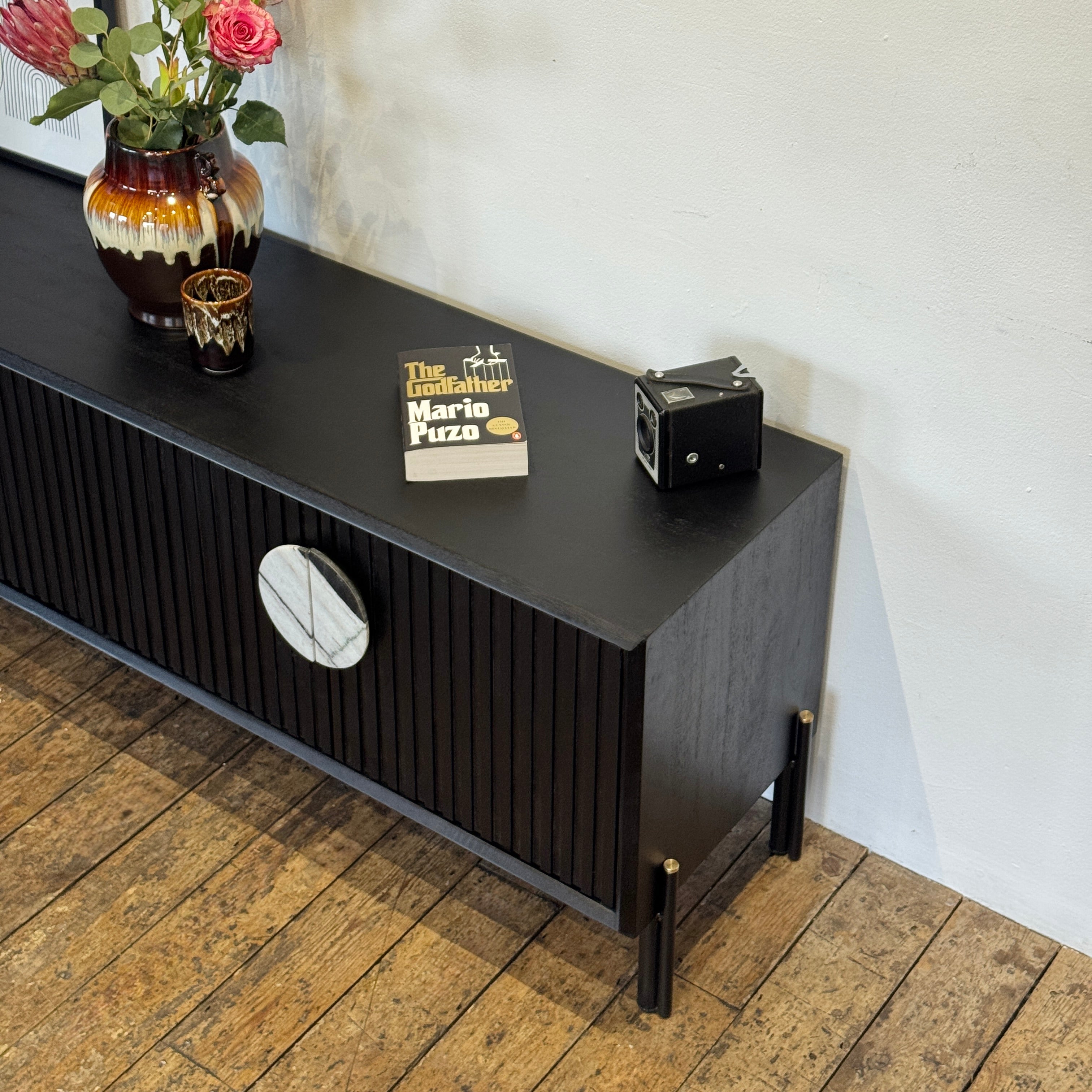 Madison Solid Mango Wood TV Unit Black