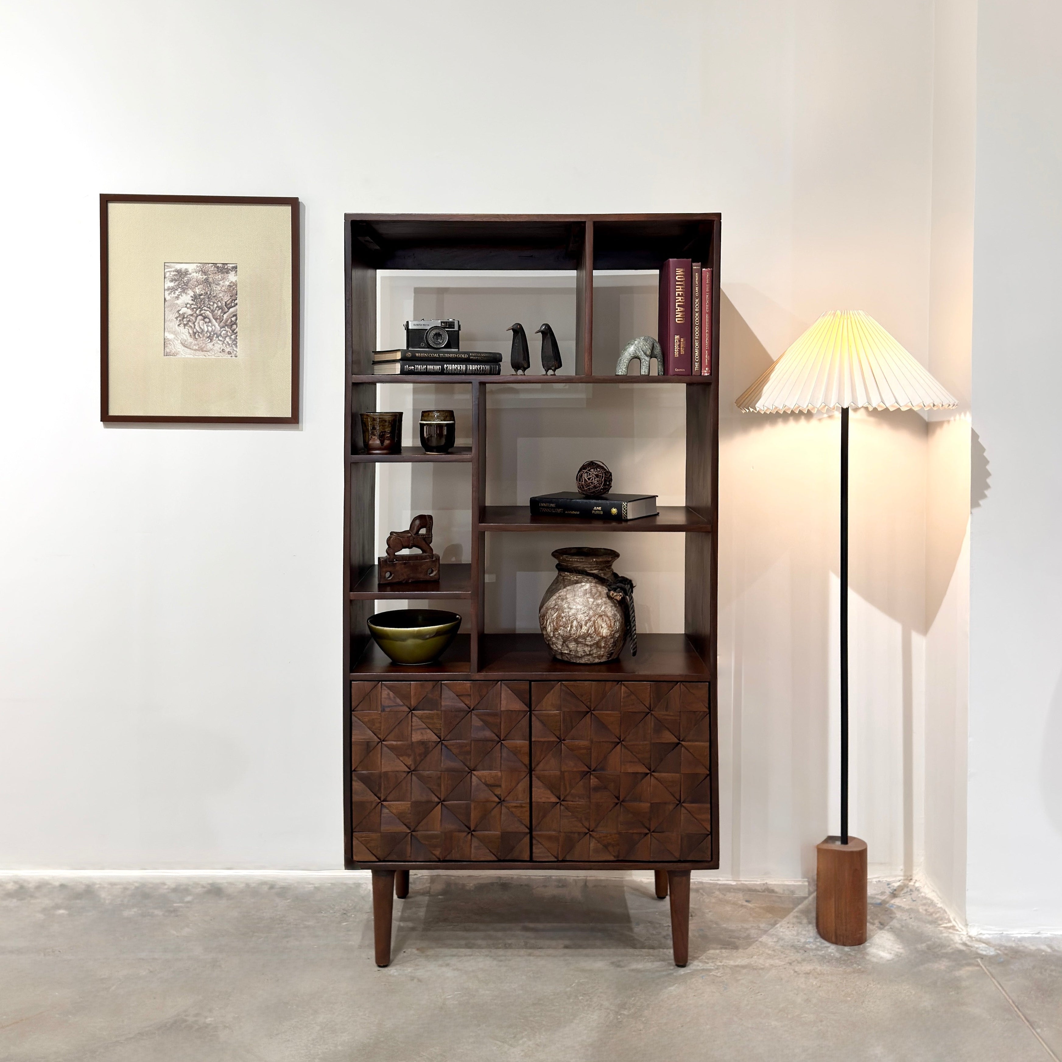 Kuri Solid Mango Wood Shelving Unit Dark Brown