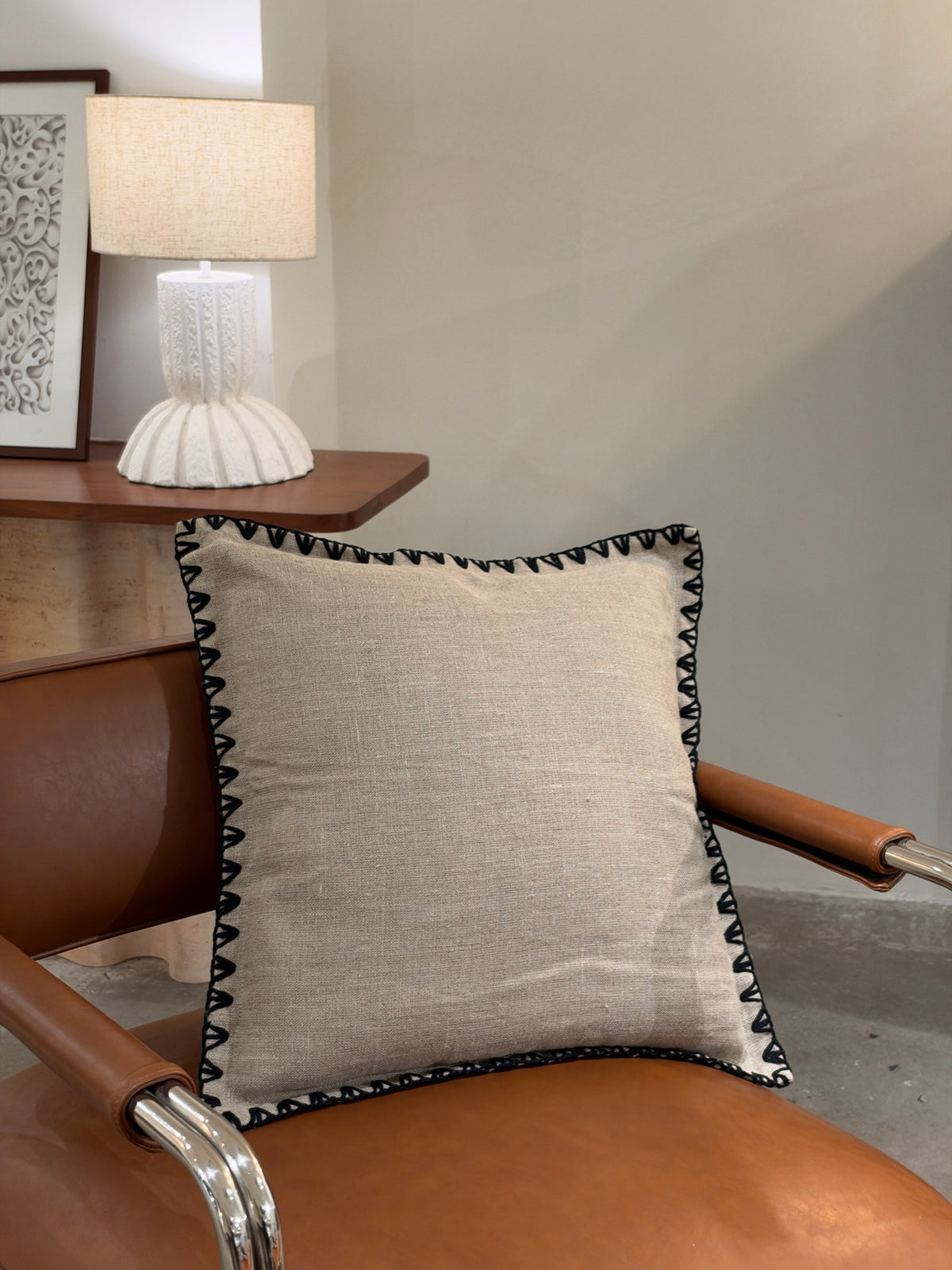 Kanji Cushion in Sand 50 x 50cm