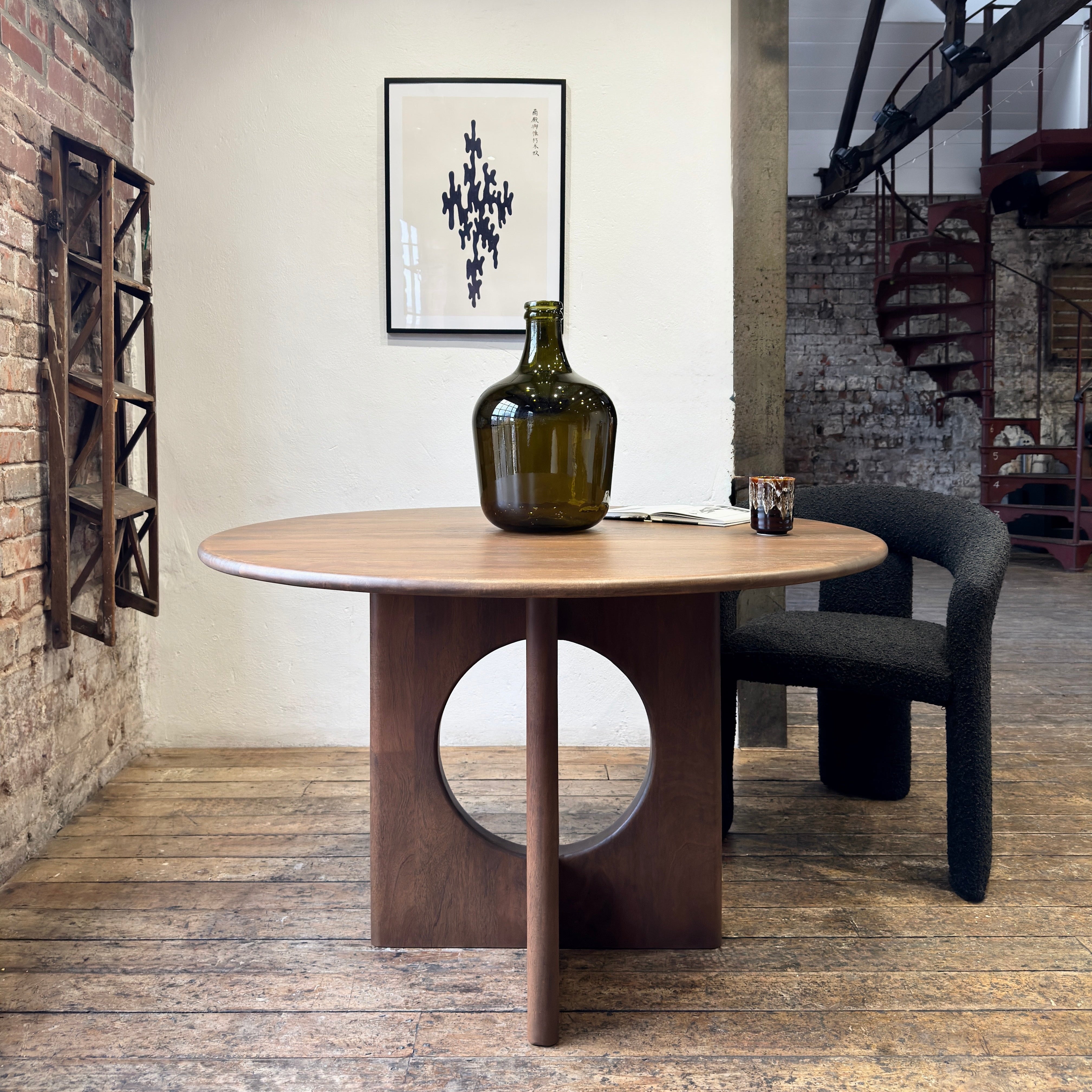 Chicago Round Solid Mango Wood Dining Table Brown