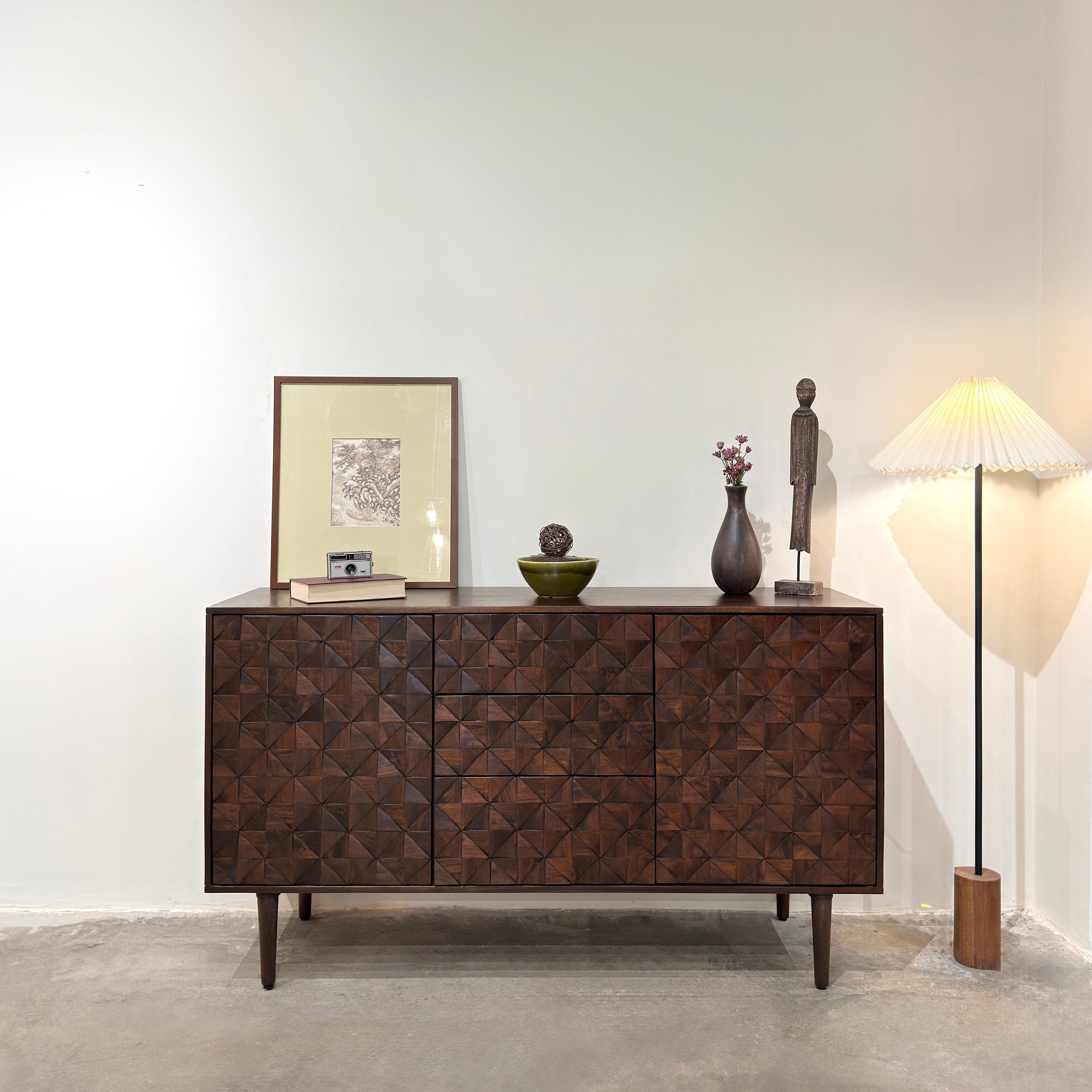 Kuri Solid Mango Wood Large 2 Door 3 Drawer Sideboard Dark Brown