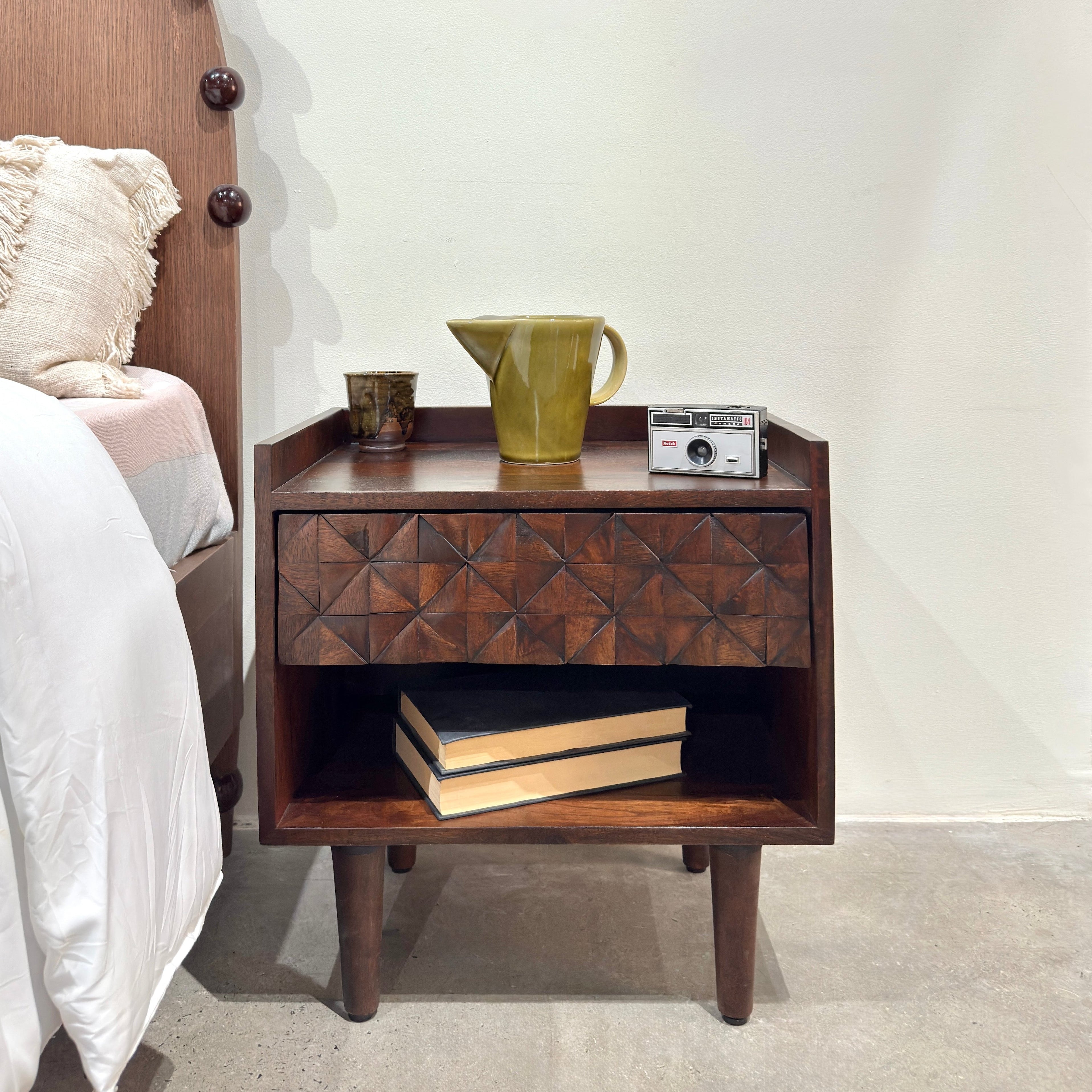 Kuri Solid Mango Wood TV Bedside Table Dark Brown