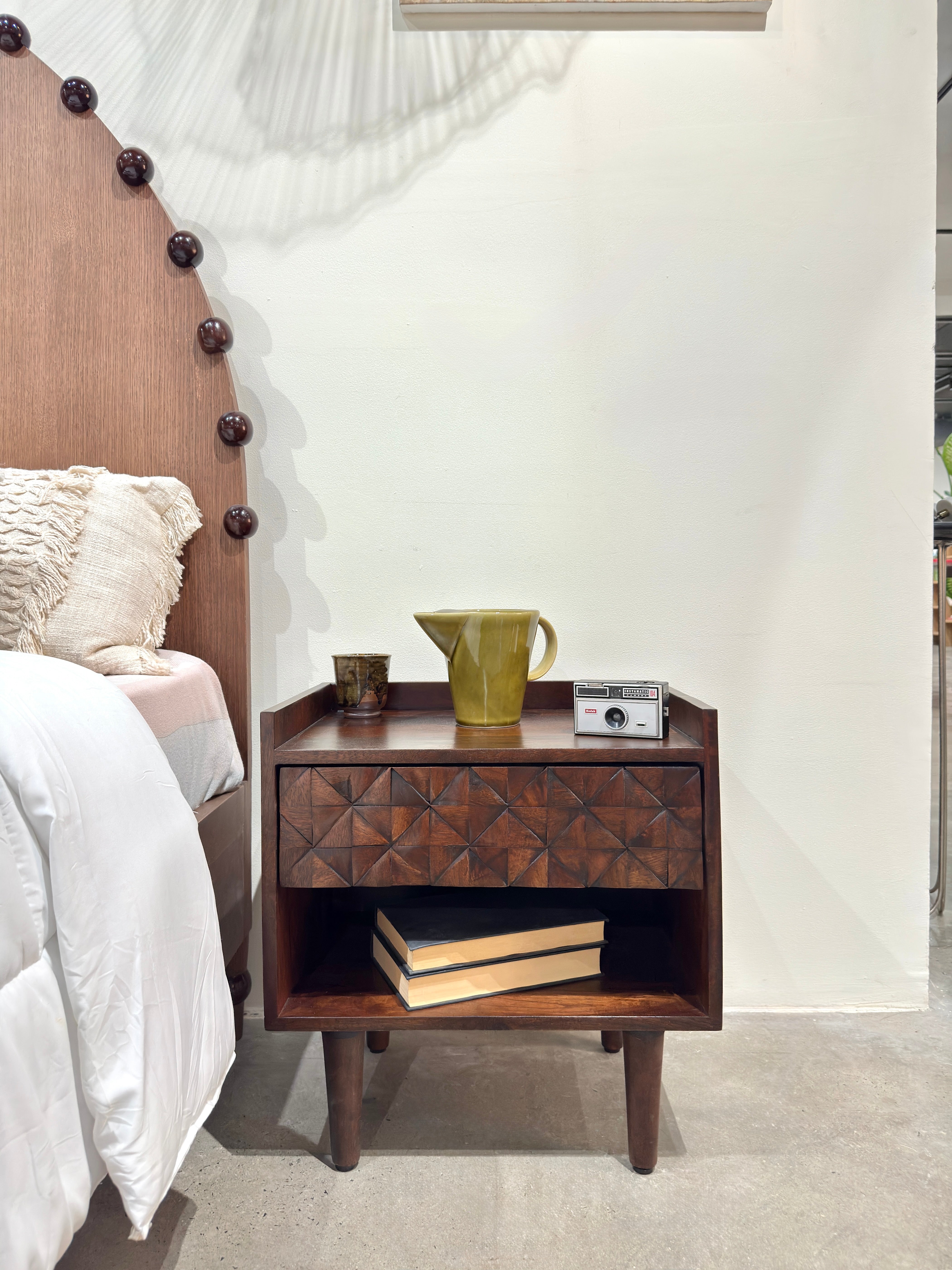 Kuri Solid Mango Wood TV Bedside Table Dark Brown