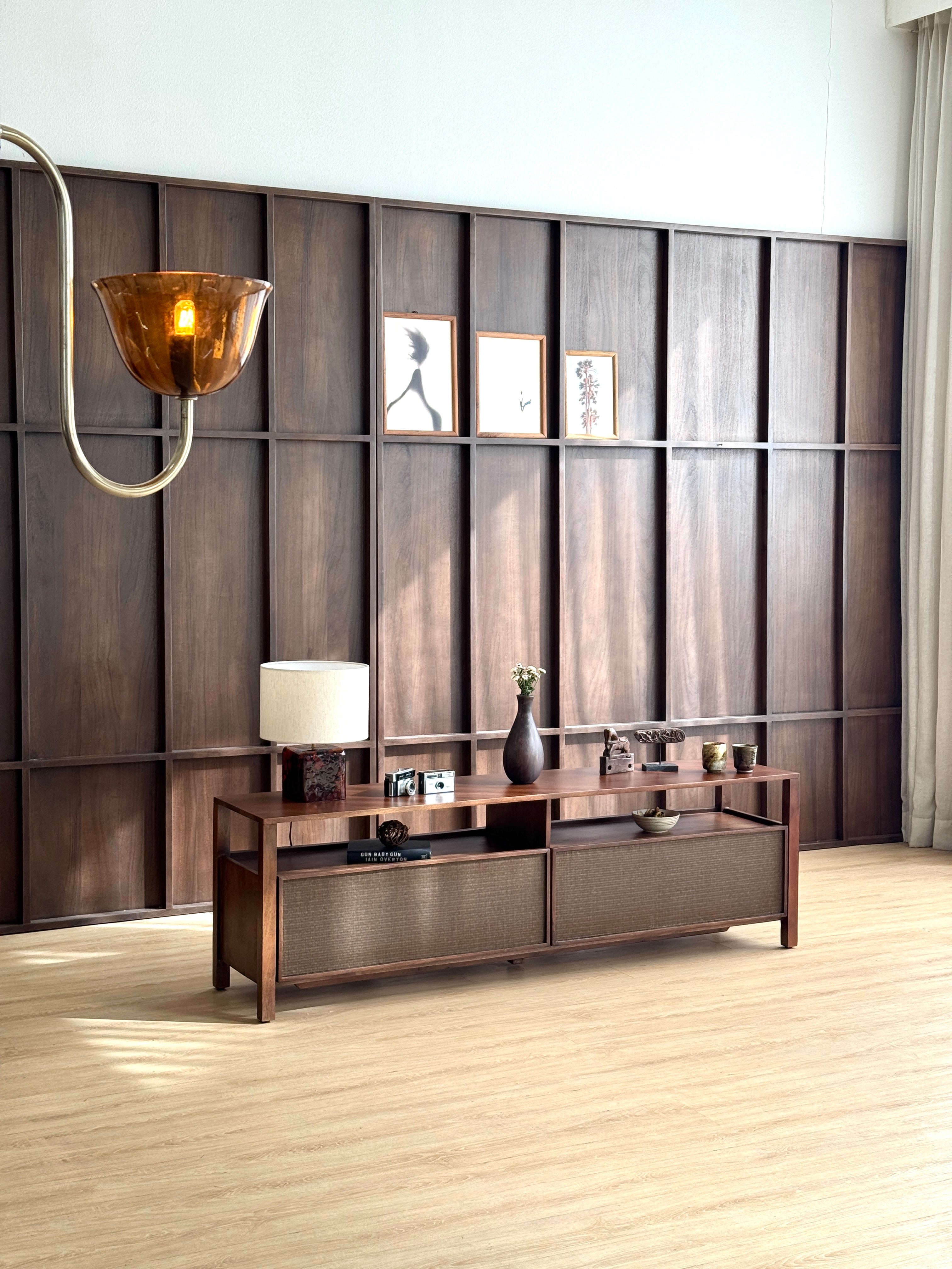 Kumiko Solid Mango Wood and Tatami TV Stand in Brown (2 Sizes)