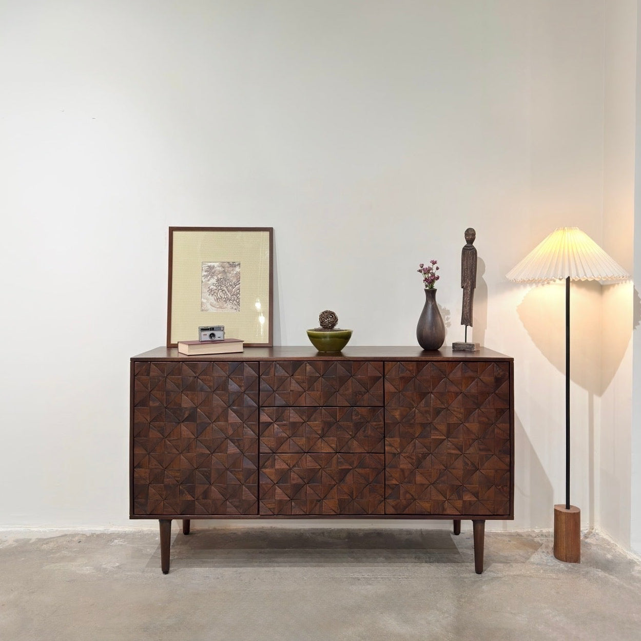 Kuri Solid Mango Wood Large 2 Door 3 Drawer Sideboard Dark Brown