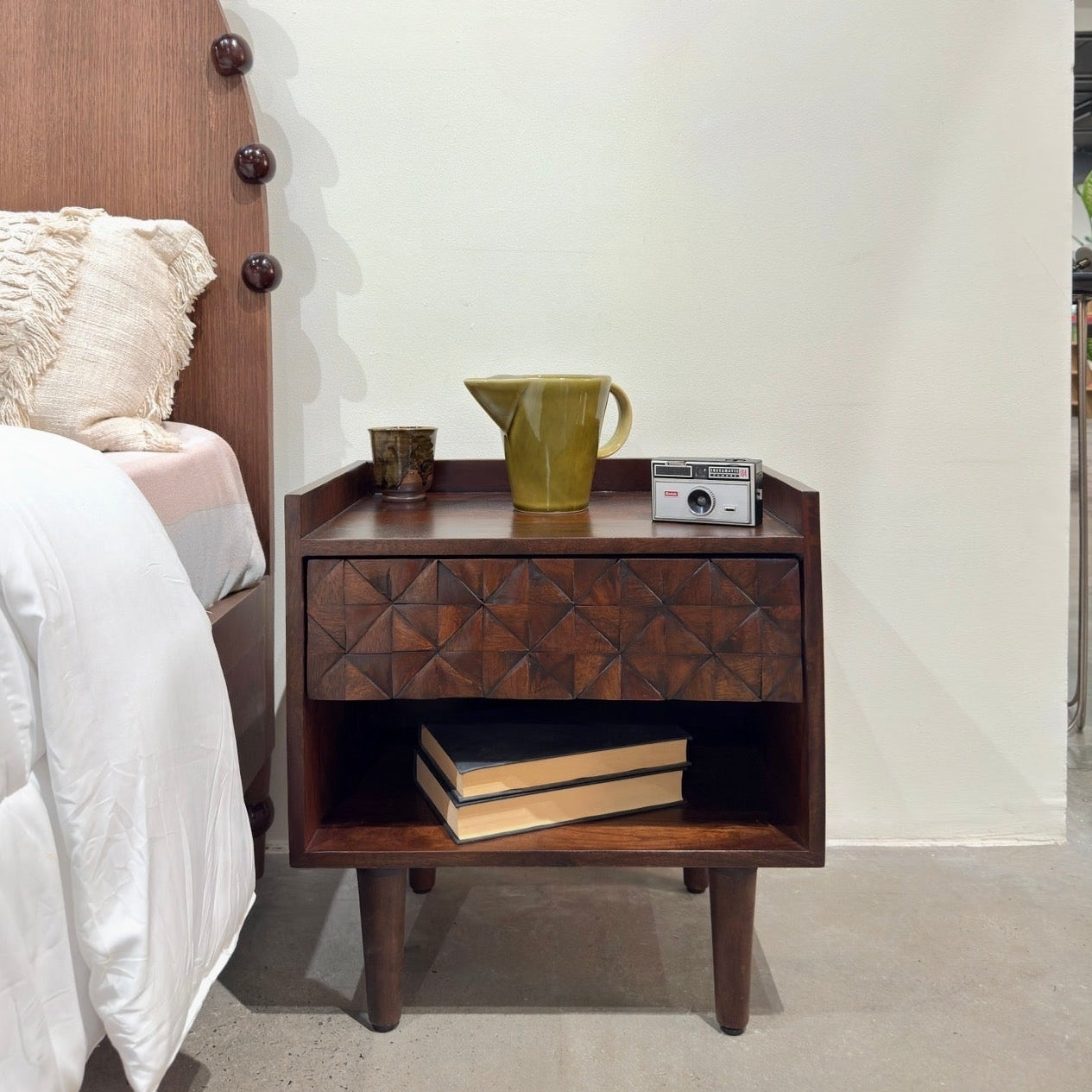 Kuri Solid Mango Wood TV Bedside Table Dark Brown