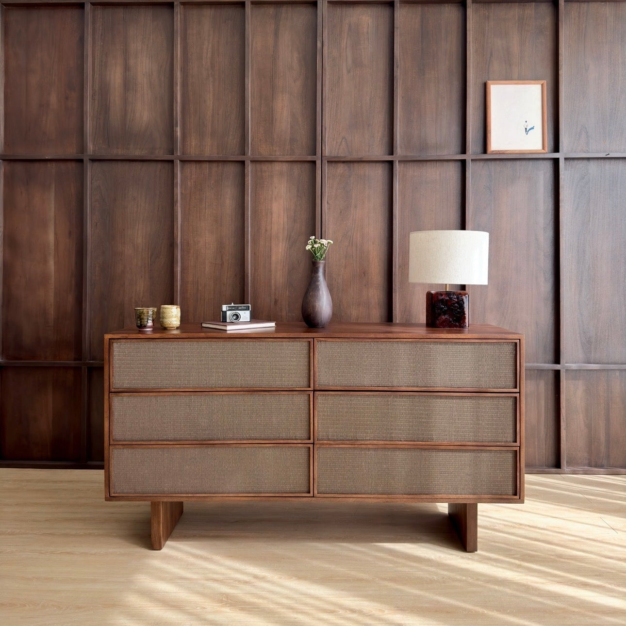 Kumiko Solid Mango Wood and Tatami Large Chest in Brown