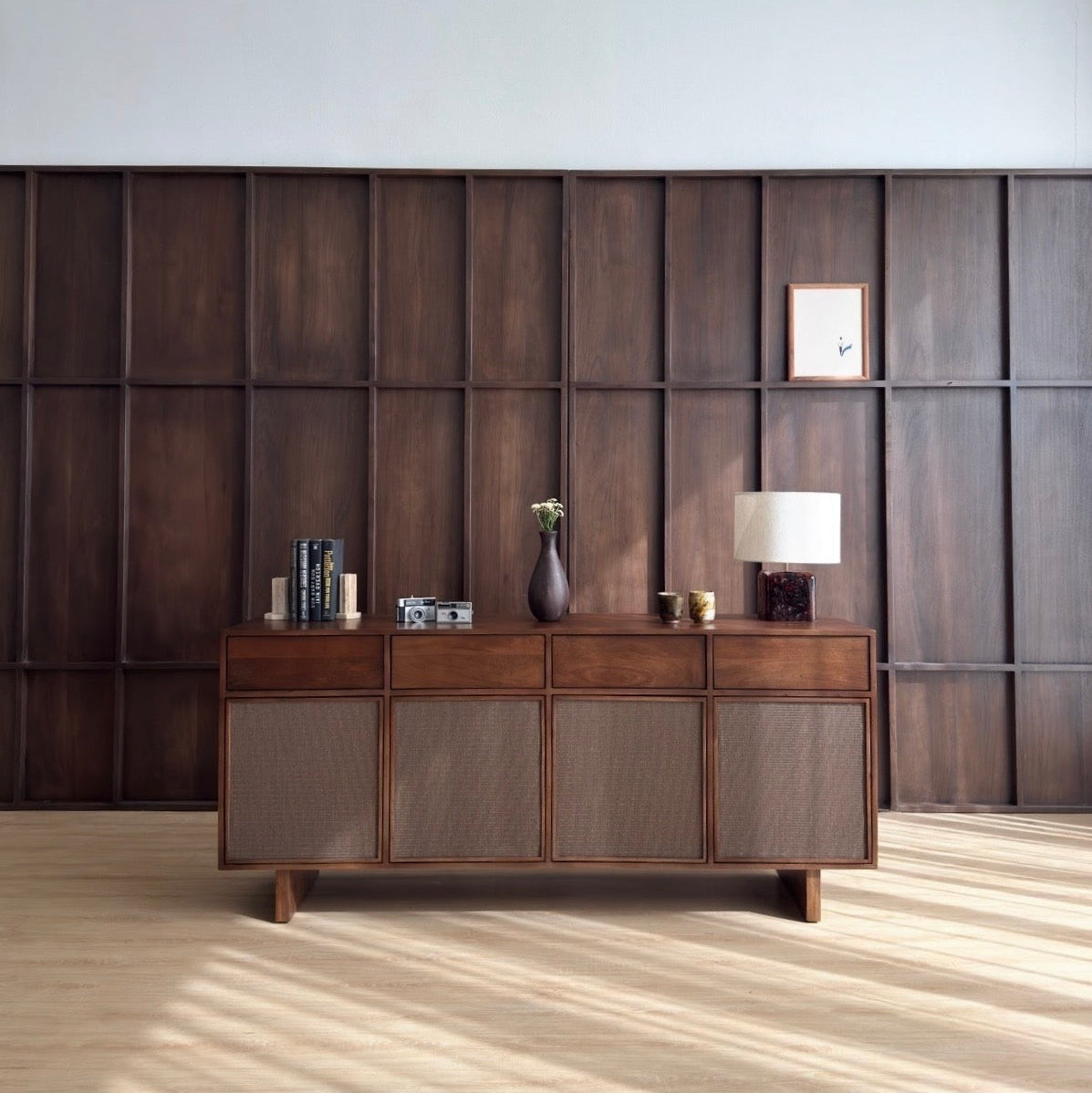 Kumiko Solid Mango Wood and Tatami Large Sideboard in Brown